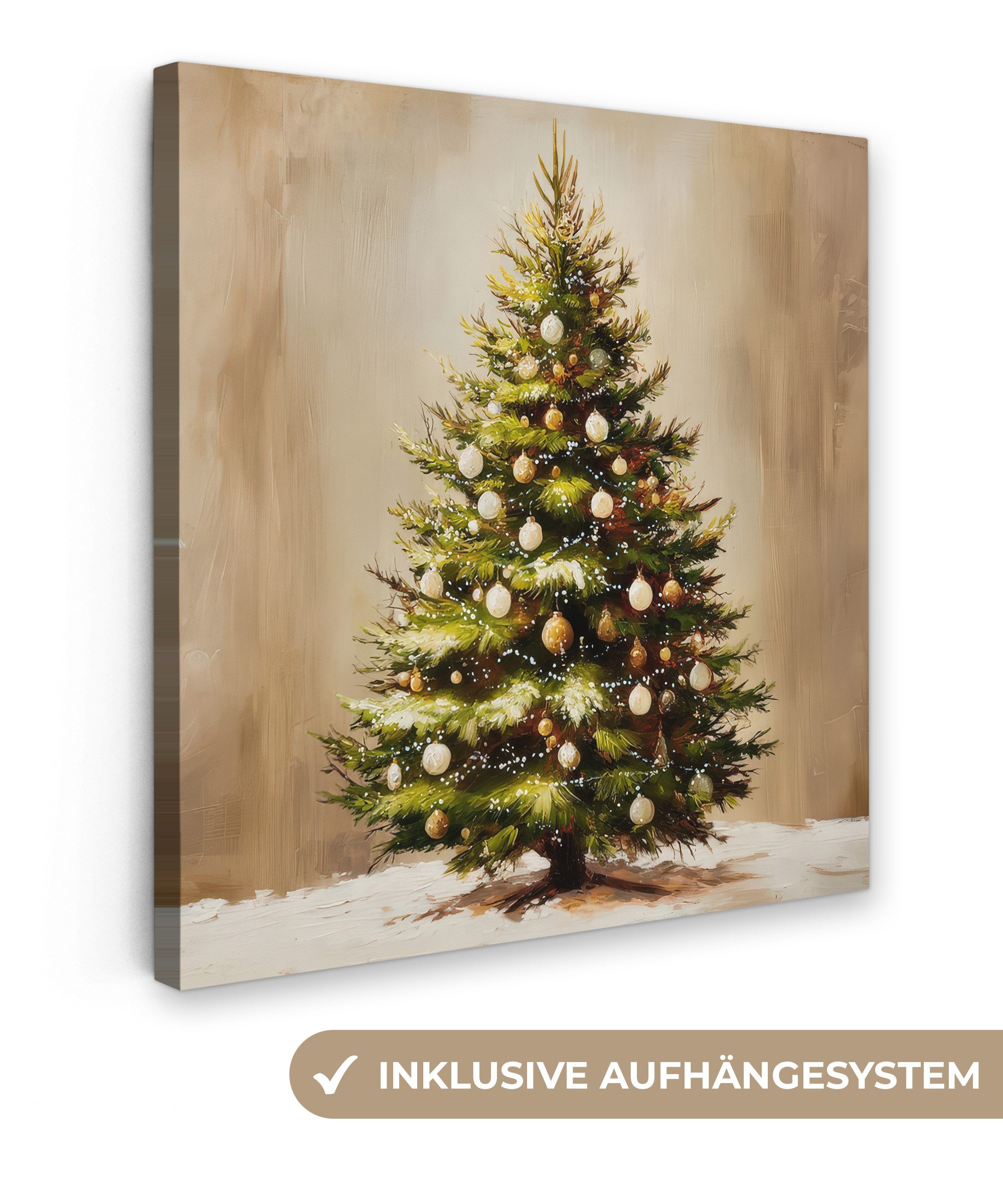 OneMillionCanvasses® Leinwandbild Weihnachten - Atmosphäre - Grün, Fotodruck (1 St), Wandbild, Deko Schlafzimmer Wohnzimmer Flur 20x20 cm