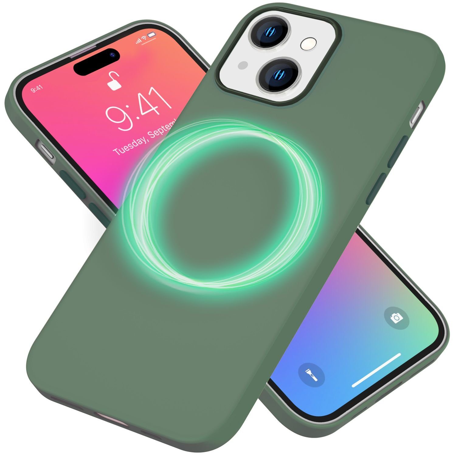 Nalia Smartphone-Hülle Apple iPhone 15 15,5 cm (6,1 Zoll), Liquid Silikon Hülle kompatibel mit MagSafe / Easy Clean Magnet Cover
