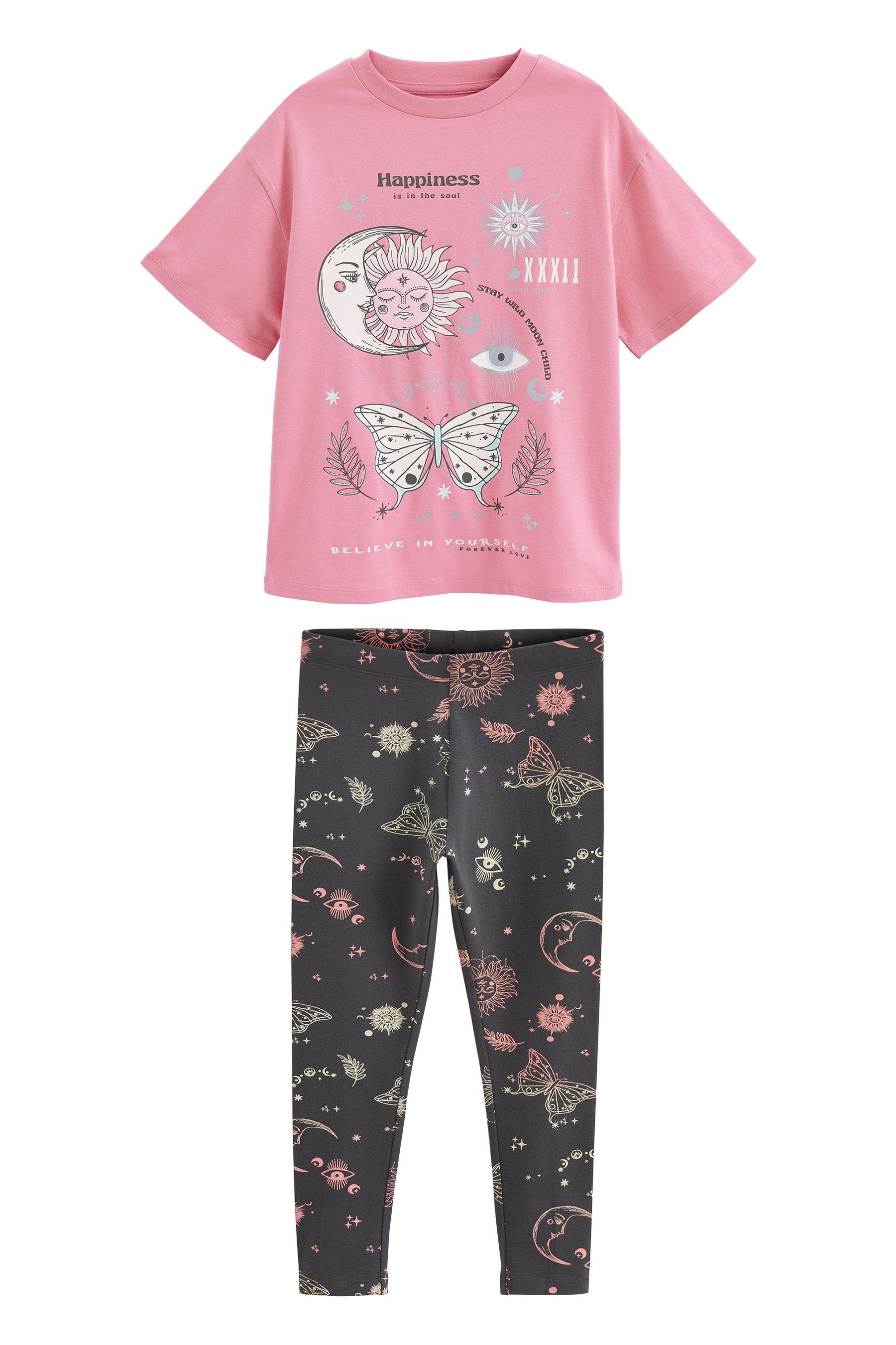 Next Shirt & Leggings Oversize-Shirt und Leggings im Set (2-tlg) Pink Glitter Schmetterling