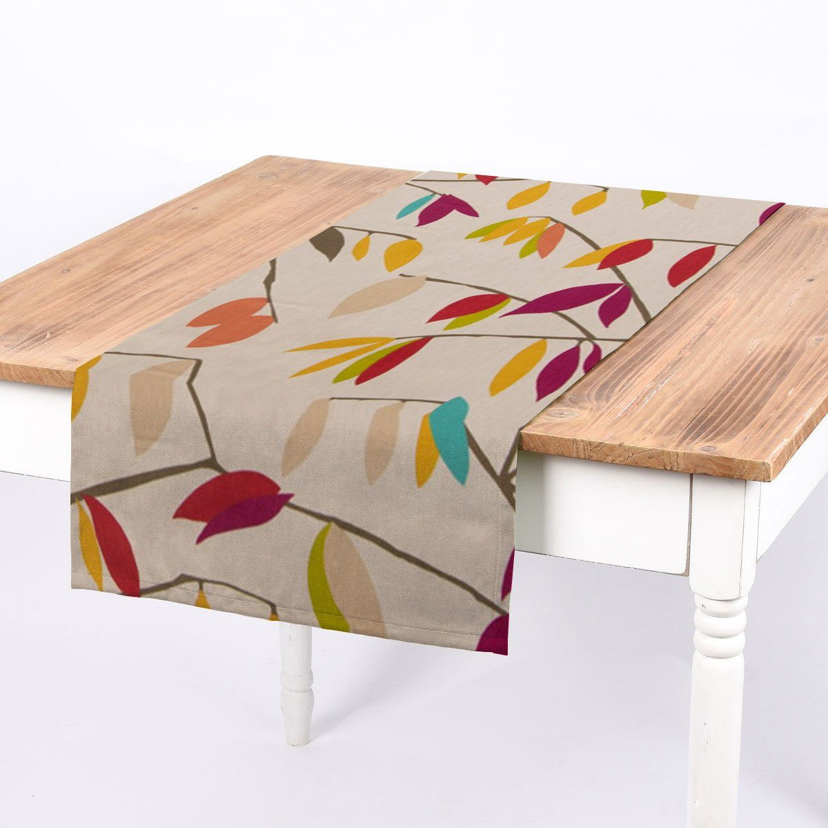 SCHÖNER LEBEN. Tischband »SCHÖNER LEBEN. Tischläufer beige mit Blätter braun  grün rot 40x160cm«, handmade online kaufen | OTTO