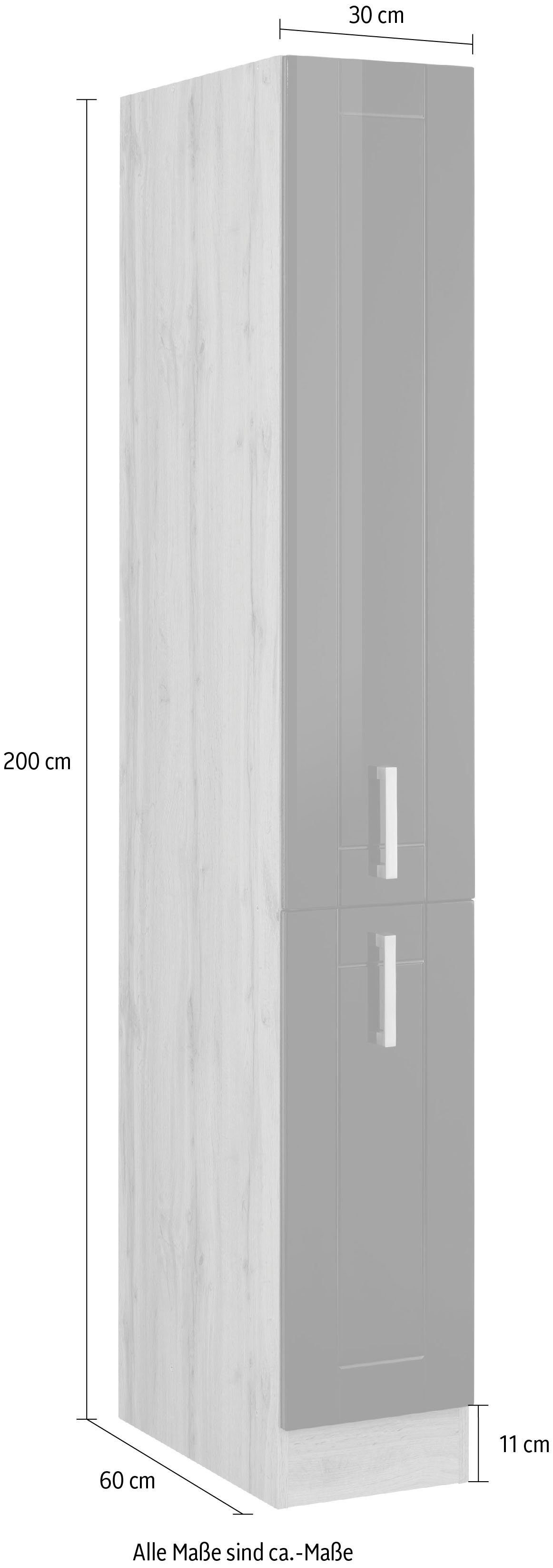 HELD MÖBEL Apothekerschrank Tinnum 30 MDF cm wotaneiche | hoch, Auszüge schwarz breit, Fronten, Metallgriffe, cm 200