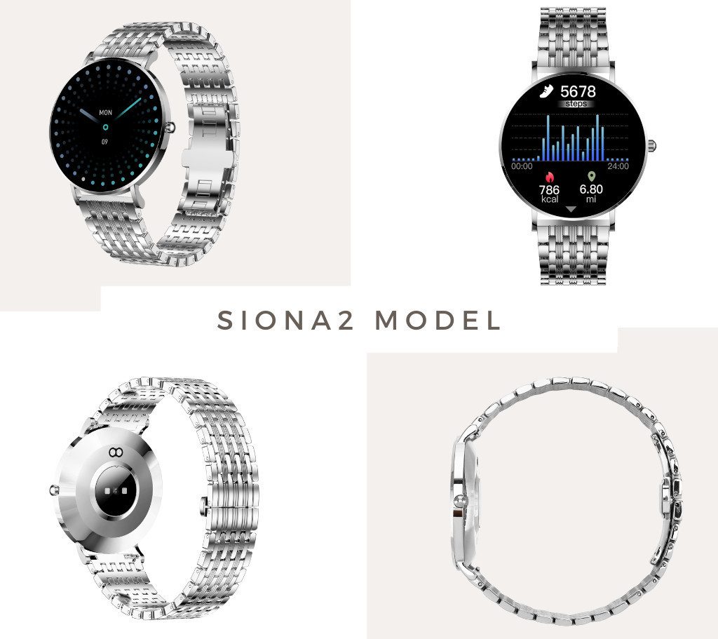 XCOAST SIONA2 ultraflache Damen Smartwatch (4,2 cm/1,3 Zoll), 1-tlg., Edelstahl, Nachrichtenempfang, Anrufanzeige, 7 Tage Akku, Blutdruck, Wasserdicht, Puls, Kalorien, AMOLED Display
