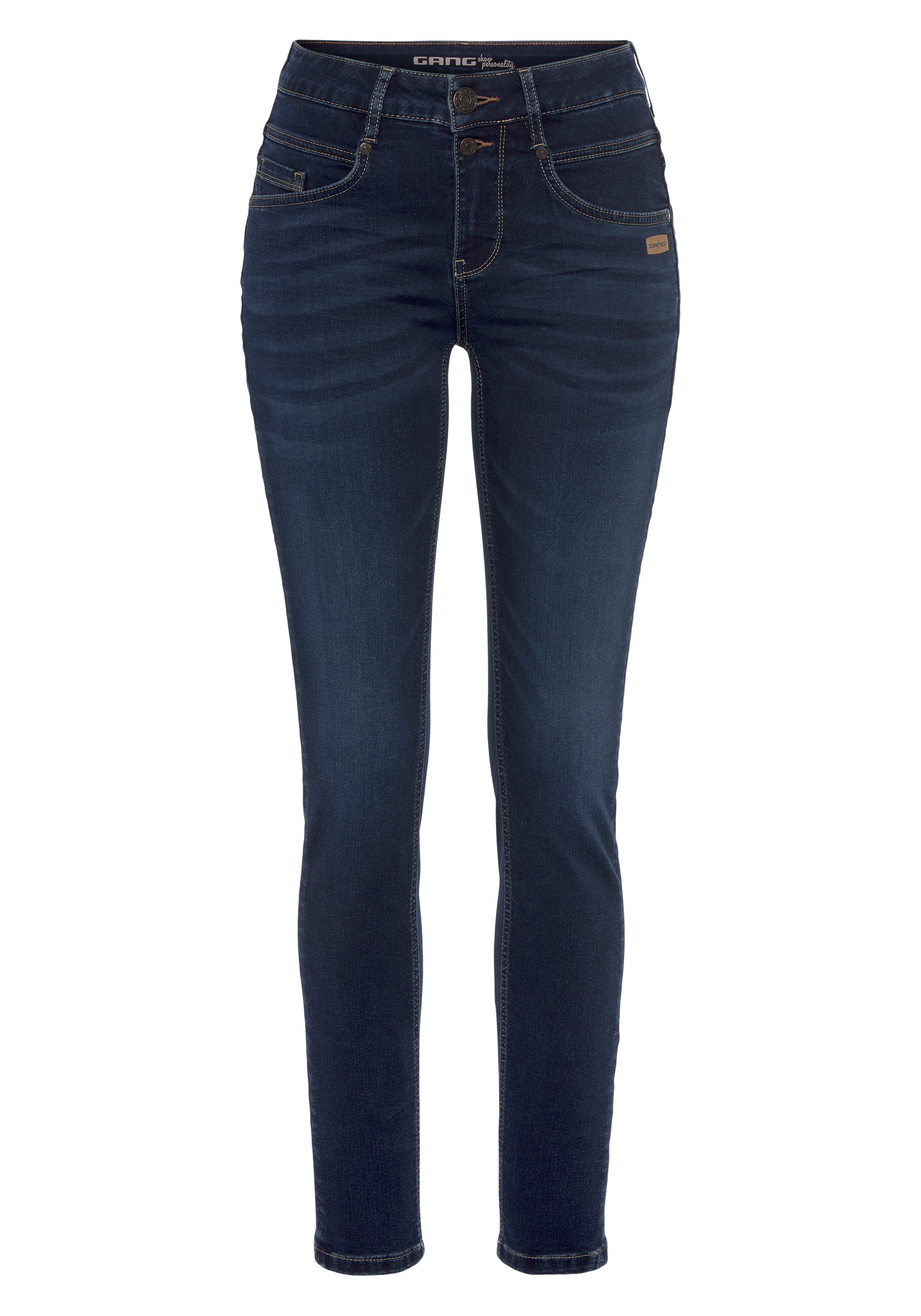 GANG Skinny-fit-Jeans 94MORA dark blue vorne 3-Knopf-Verschluss deep mit und Passe