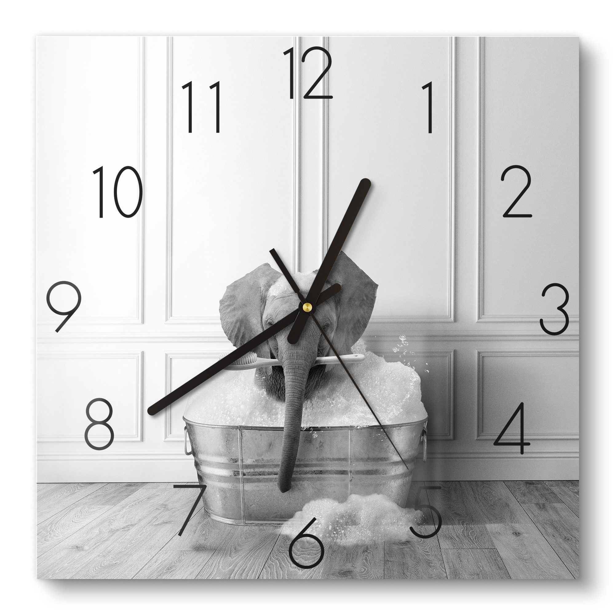 DEQOART Wanduhr 'Wildes Badevergnügen' (Glas Glasuhr modern Wand Uhr Design Küchenuhr)