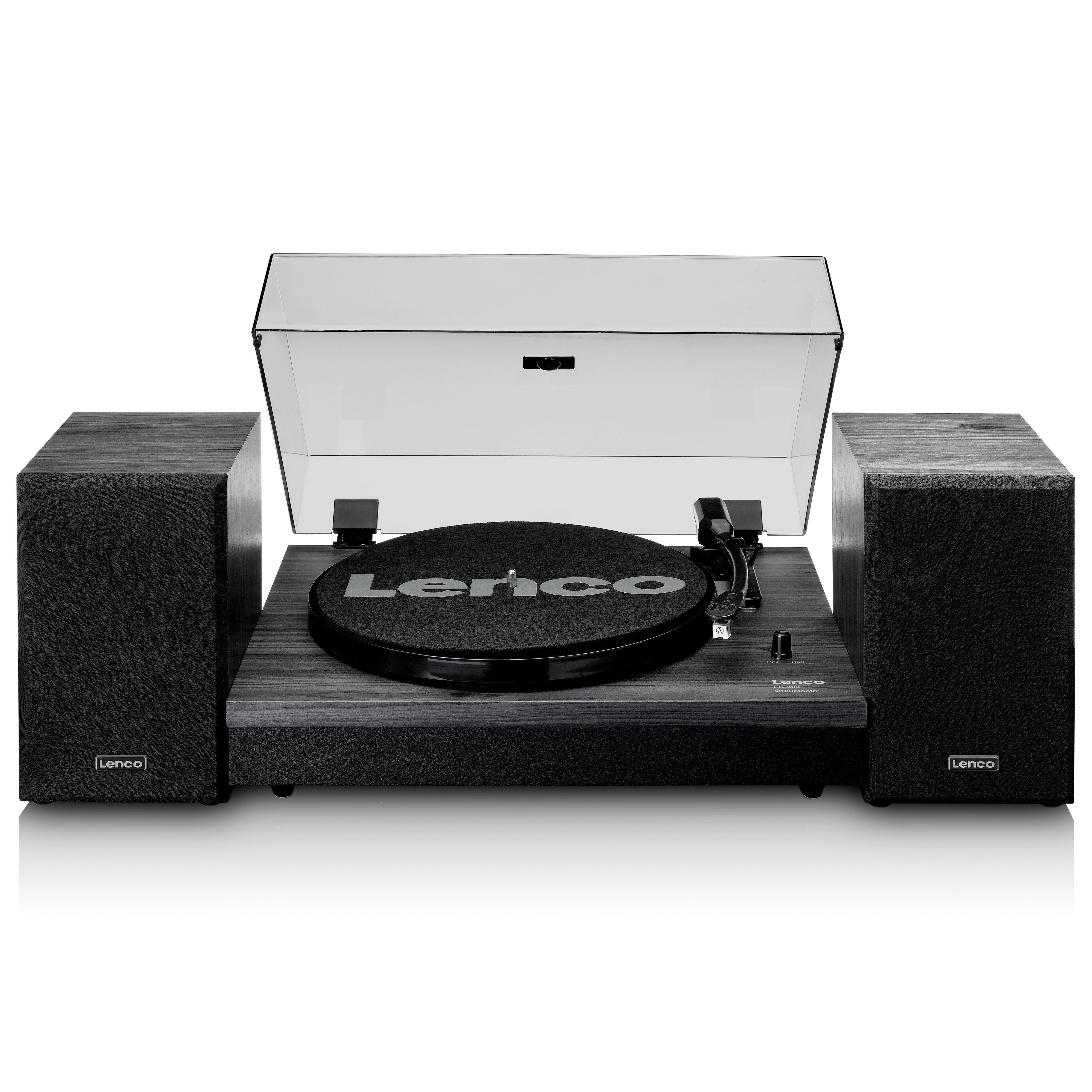 Lenco LS-300BK Plattenspieler (Riemenantrieb, Bluetooth, Bluetooth & Cinch-Anschluss inkl. 2x externe Lautsprecher, Schwarz)