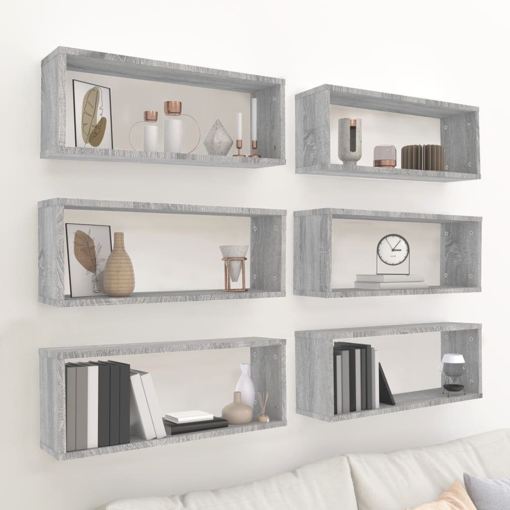 furnicato Wandregal 6er Würfelregal 60 x 15 x 23 cm Grau Sonoma, 1-tlg., Stabile Wandregale mit viel Stauraum für dein Wohnzimmer