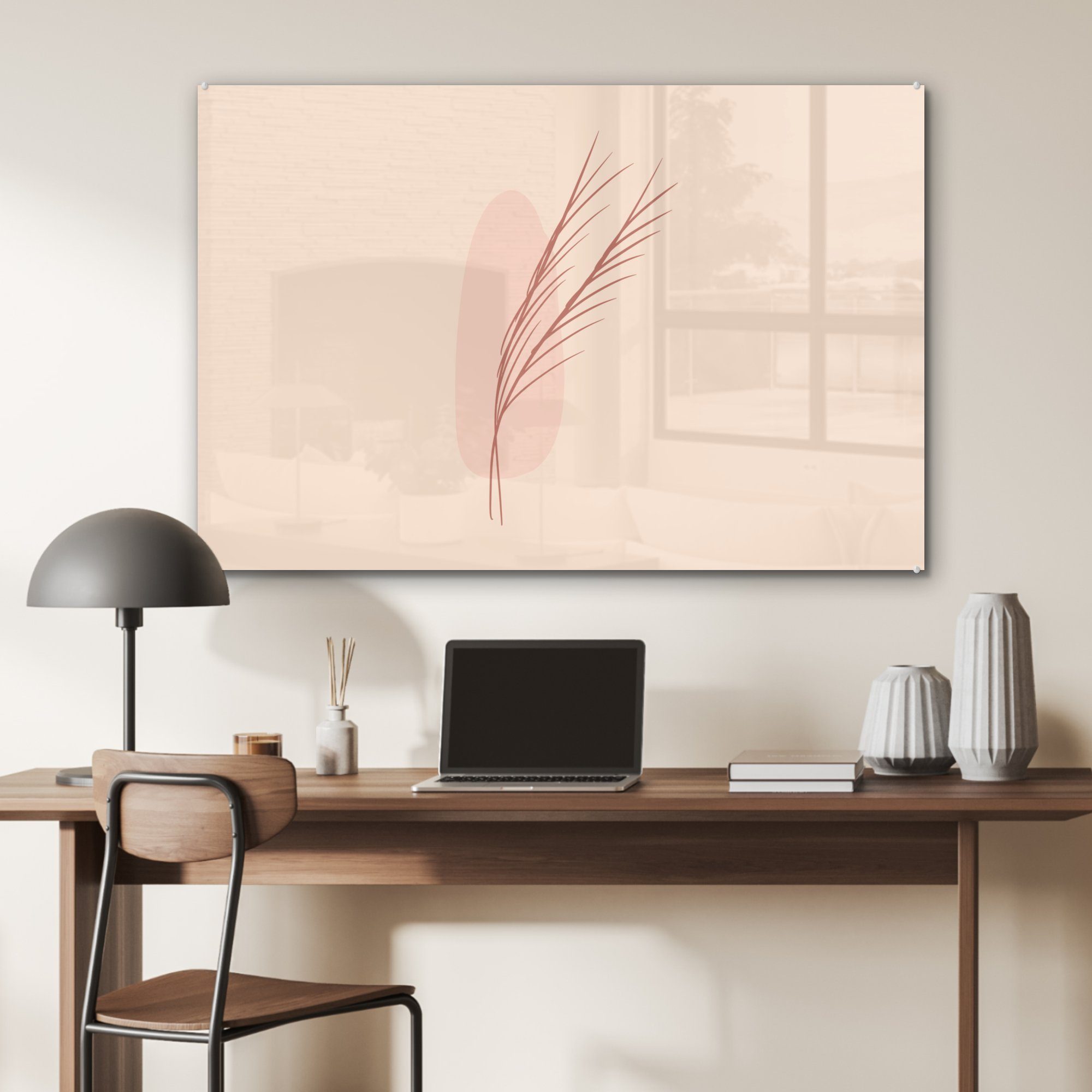 Abstrakte Wohnzimmer von Illustration Acrylglasbilder Zweigen, (1 Acrylglasbild & Schlafzimmer MuchoWow dünnen St),