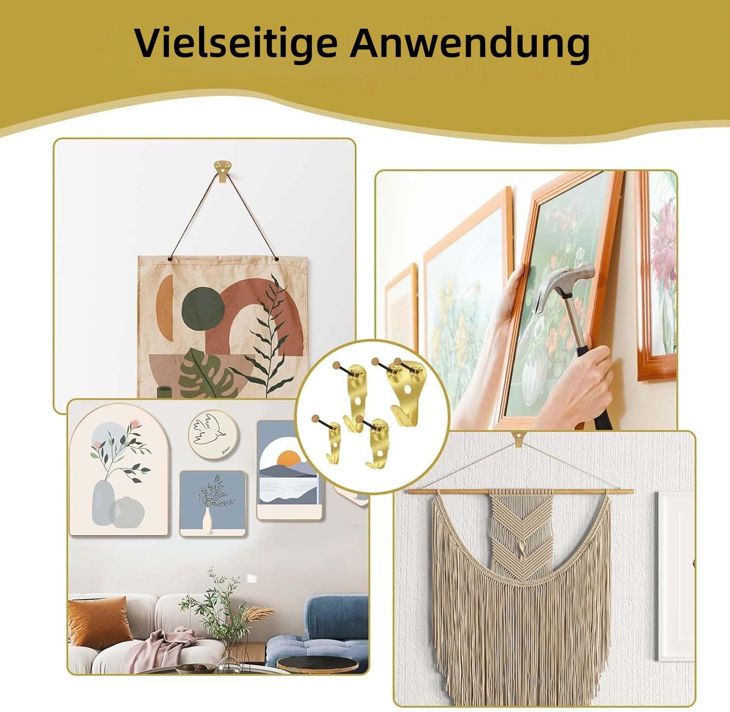 FOUORTUNATE-BEE Wandhaken 120-tlg. Bilderaufhängeset mit Nägeln, 4 Größen, multifunktional, Bilderhaken Set 120-teilig, 4 Größen für Rahmen & Spiegel – Bild 5 von 5
