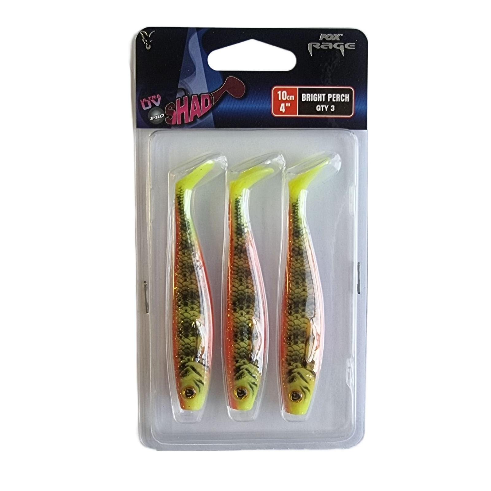 Fox Rage Kunstköder, Fox Rage Rage Pro Shad 10cm uv bright perch x 3pcs Gummifisch