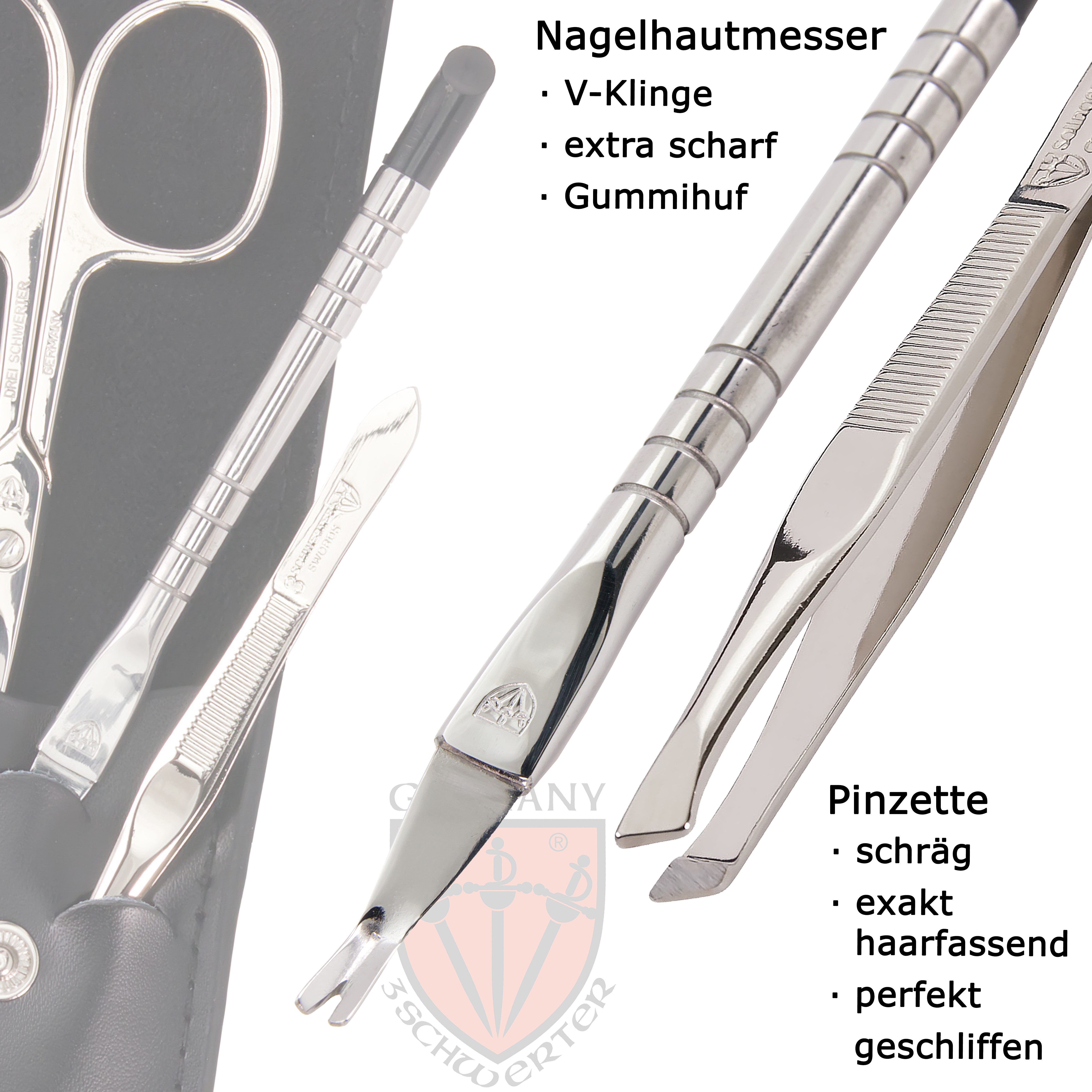 3 SCHWERTER Maniküre-Etui Nagelpflege, Maniküre Set "Paris" mit Echtleder-Etui, 4 tlg., hochwertiges Nagelset für alle Nageltypen, Made in Germany