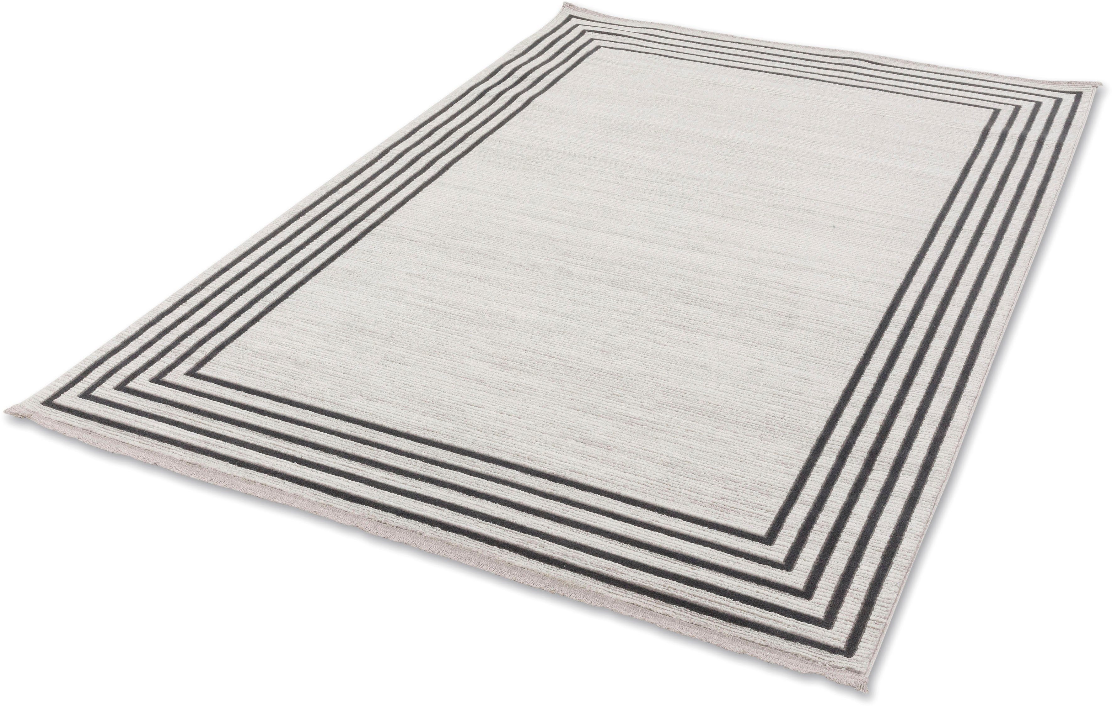Teppich Vercelli 231/232 Kurzflorteppich, ASTRA, rechteckig, Höhe: 9 mm, 3-D Effekt, wollig weiche Oberfläche, mit Fransen, Wohnzimmer anthrazit