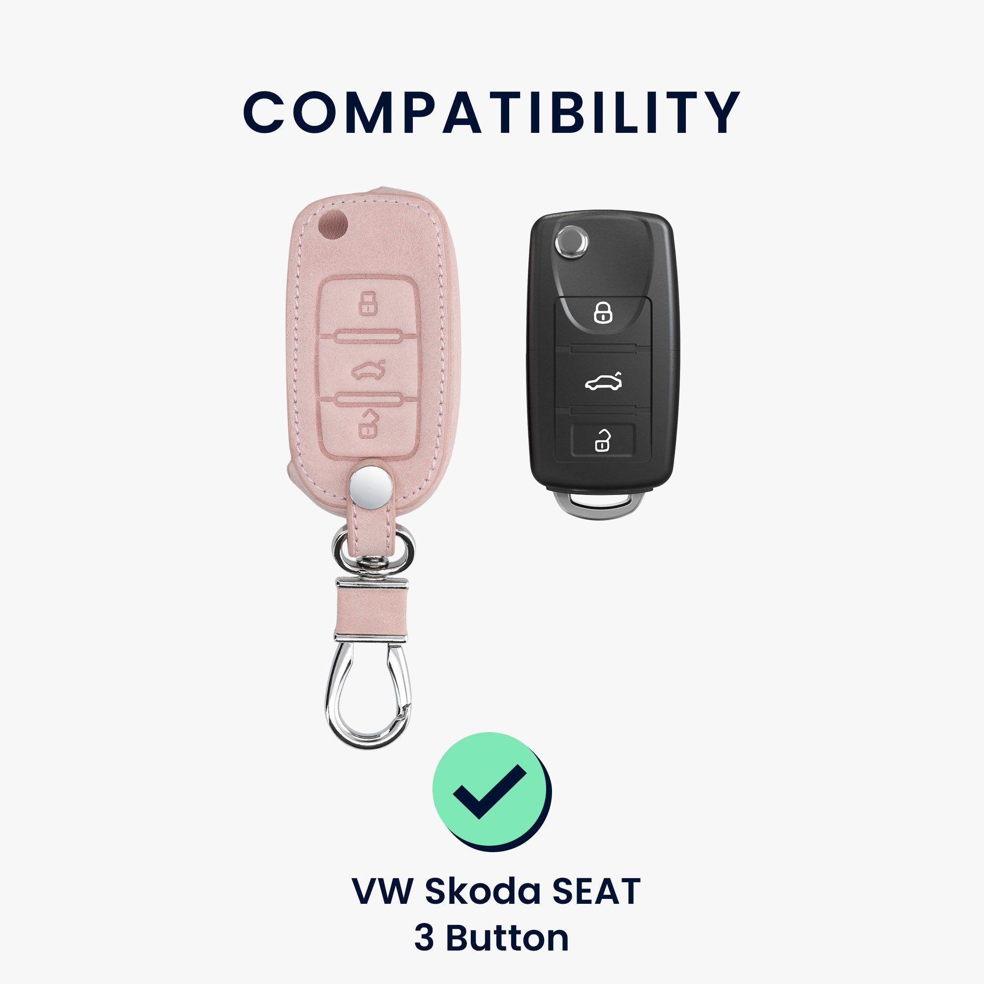 Schlüsselhülle Cover VW kwmobile Autoschlüssel Schlüsseltasche Kunstleder Case Seat, Rosegold Skoda Schlüssel Hülle für