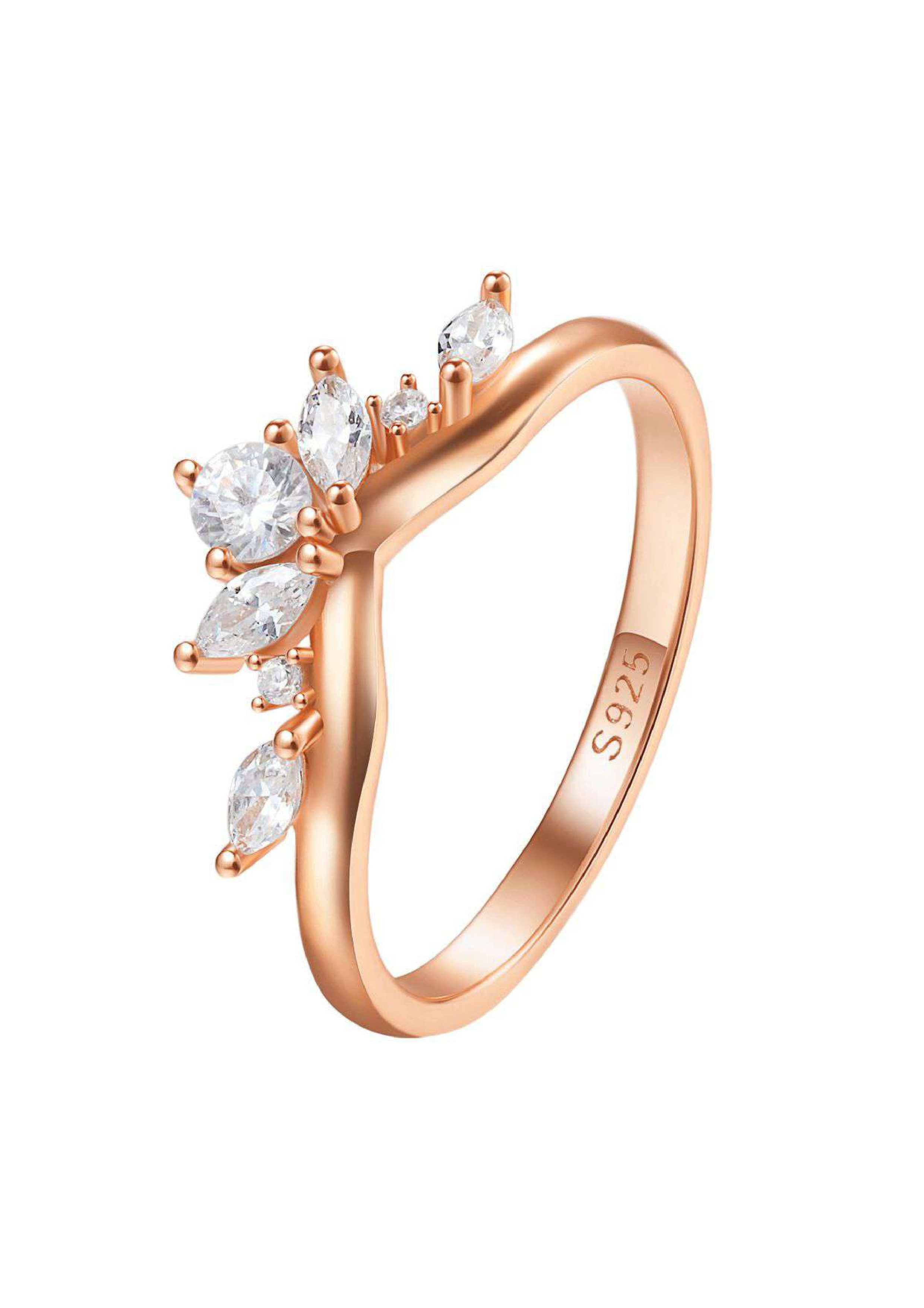 Hey Happiness Silberring Trauring Zirkonia, vergoldet, Kristalle Verlobungs günstig online kaufen