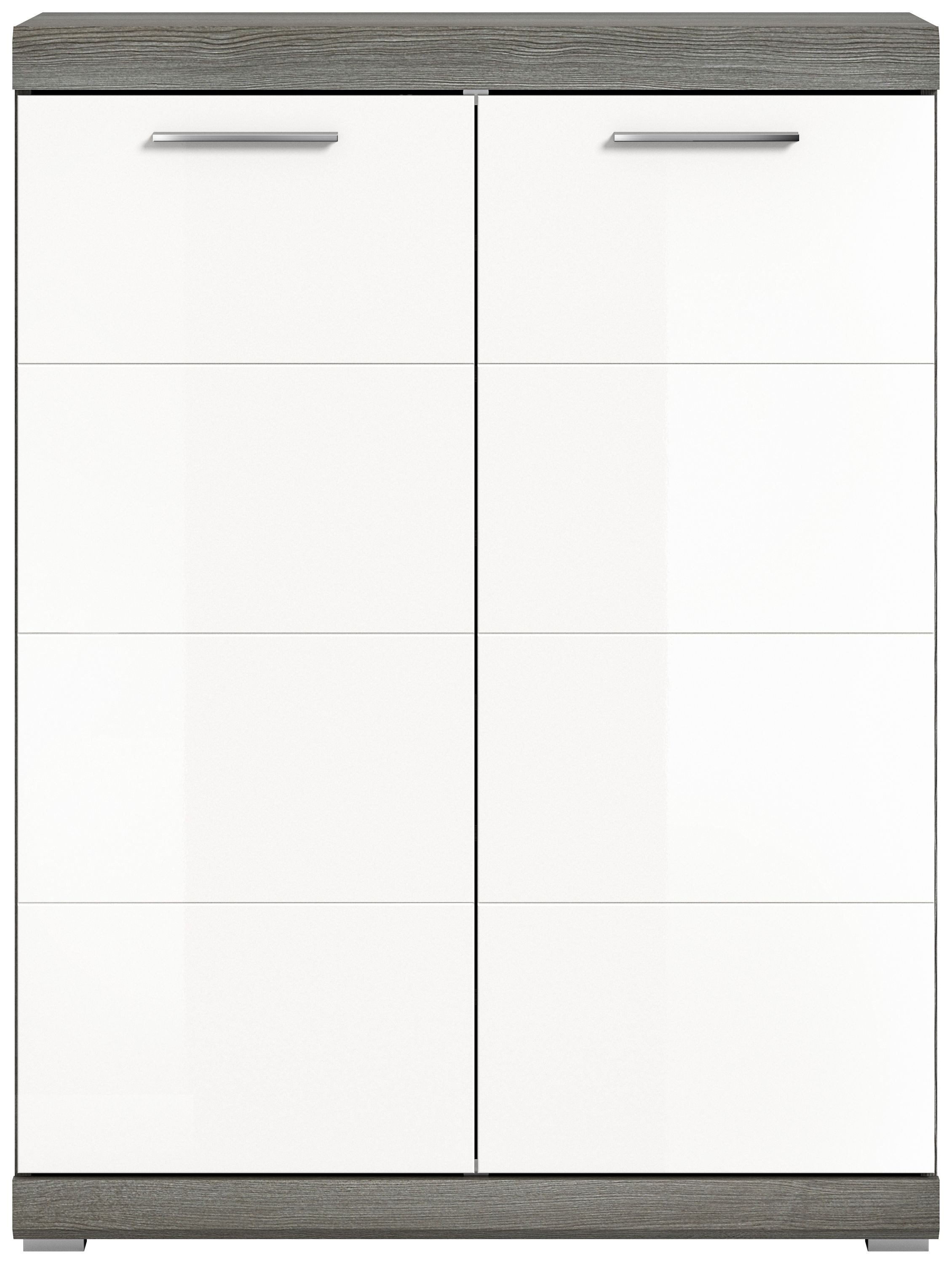 xonox.home Schuhschrank Weiß Hochglanz Rauchsilber Melamin Modern 90x120x37 cm