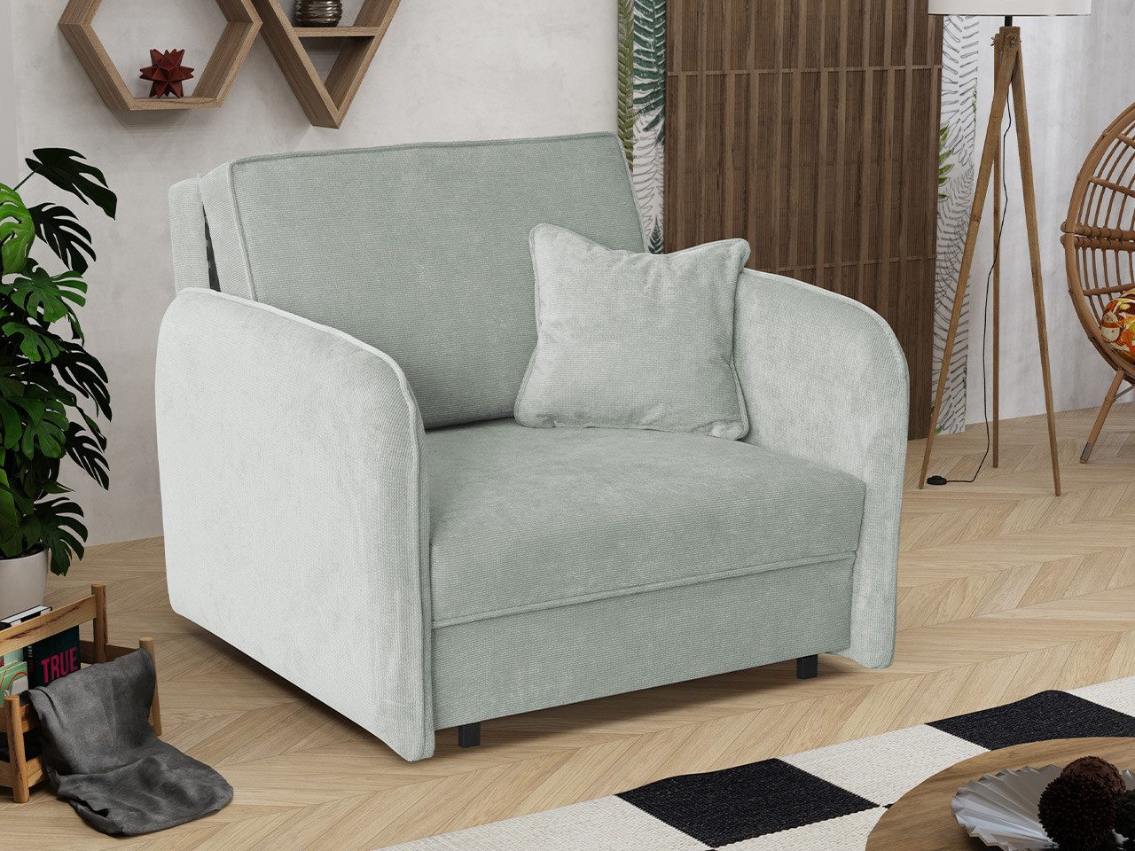 MIRJAN24 Schlafsofa Viva Loft I, mit Bettkasten und Schlaffunktion, einsitzer Polstersofa, inkl. Kissen, Sofagarnitur, Schlaf Couch