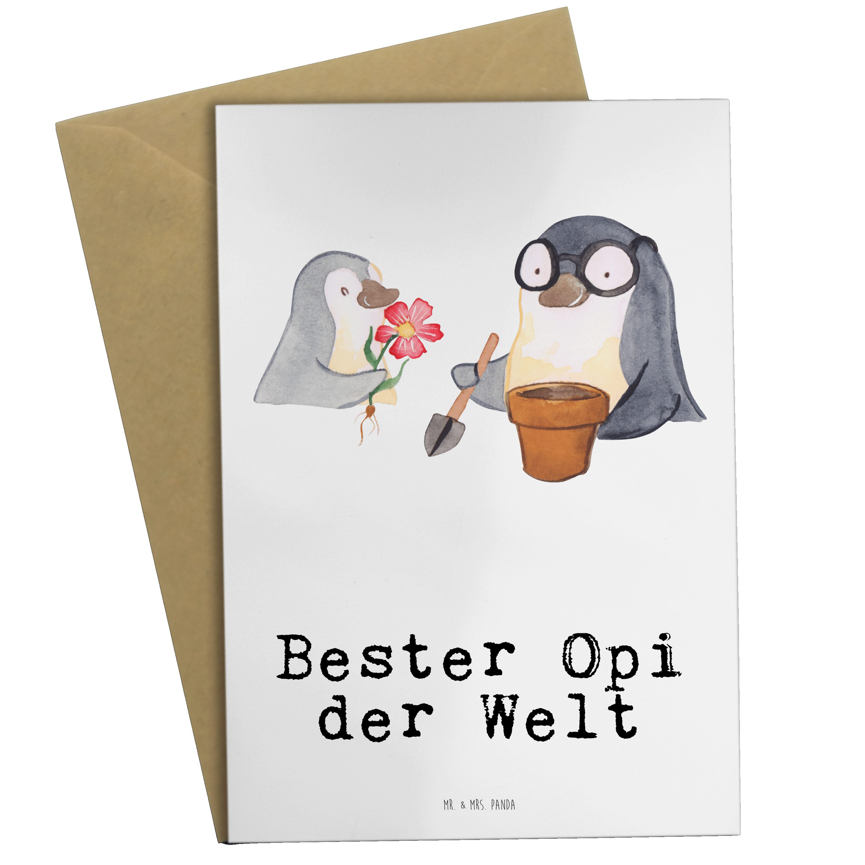 Mr. & Mrs. Panda Grußkarte Pinguin Bester Opi der Welt - Weiß - Geschenk, Geschenktipp, Hochzeit | Grußkarten
