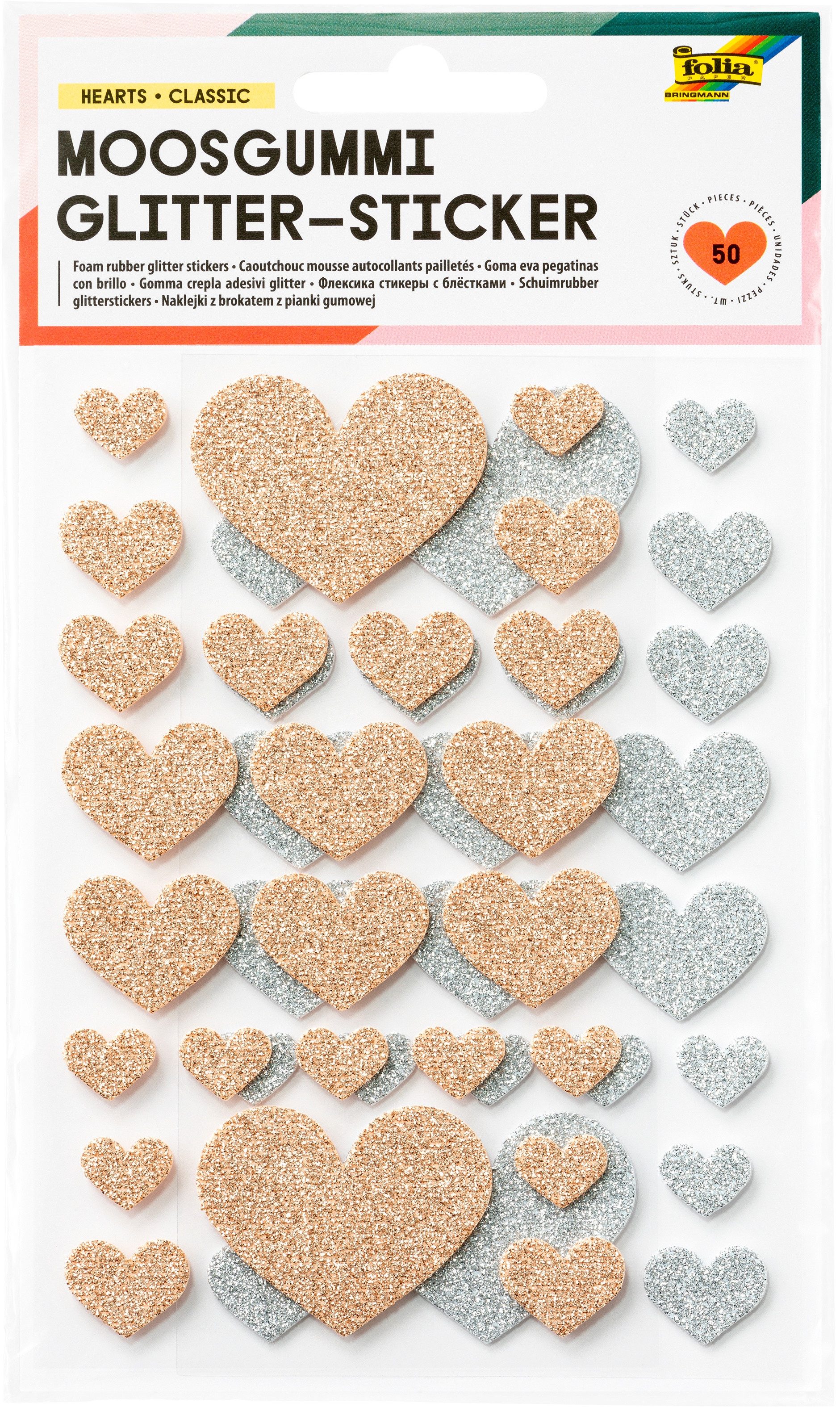 Folia Moosgummi Moosgummi-Glitzer-Sticker „Herz“, 50 Stück