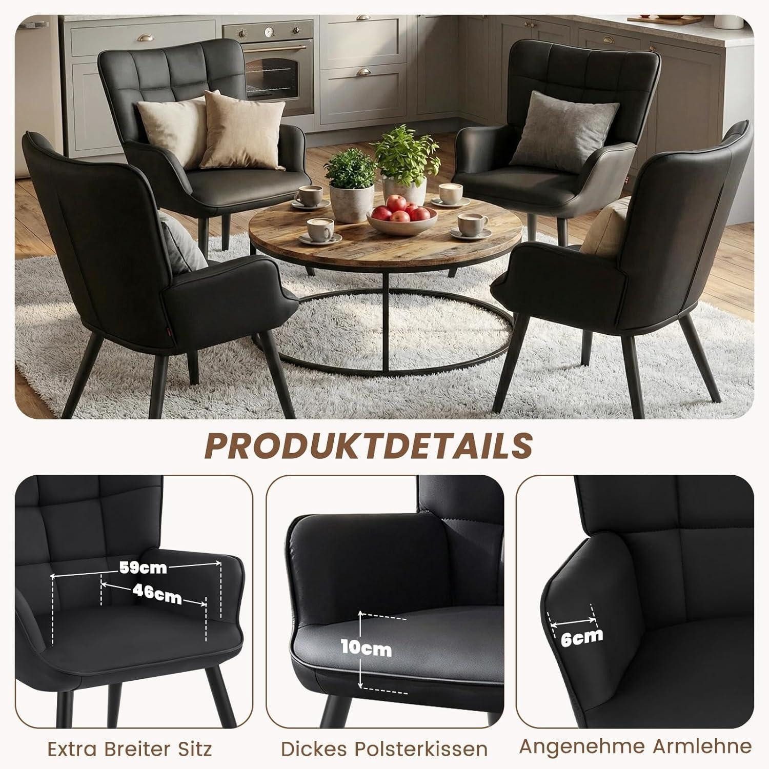 LuxusKollektion Ohrensessel Ohrensessel skandinavisch Kunstleder Loungesessel Schwarz pu 2 Stück