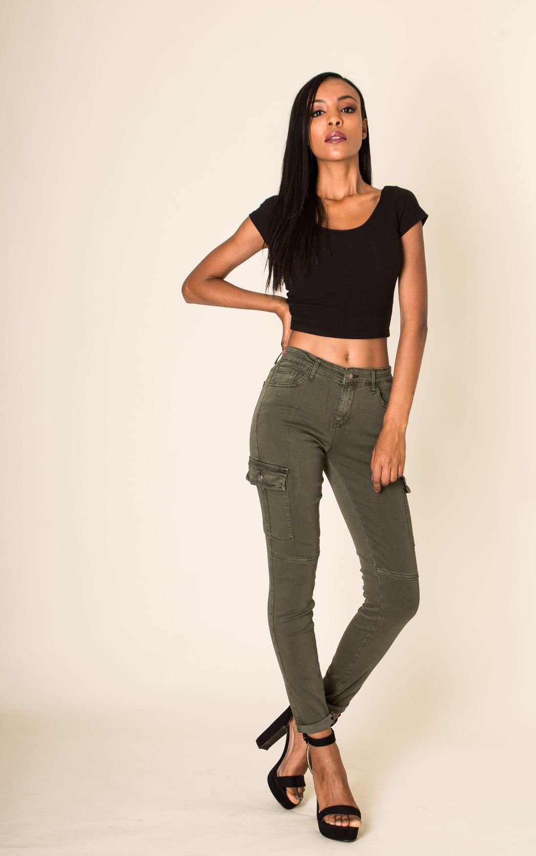 Nina Carter Stoffhose Denim Cargo Pants günstig online kaufen