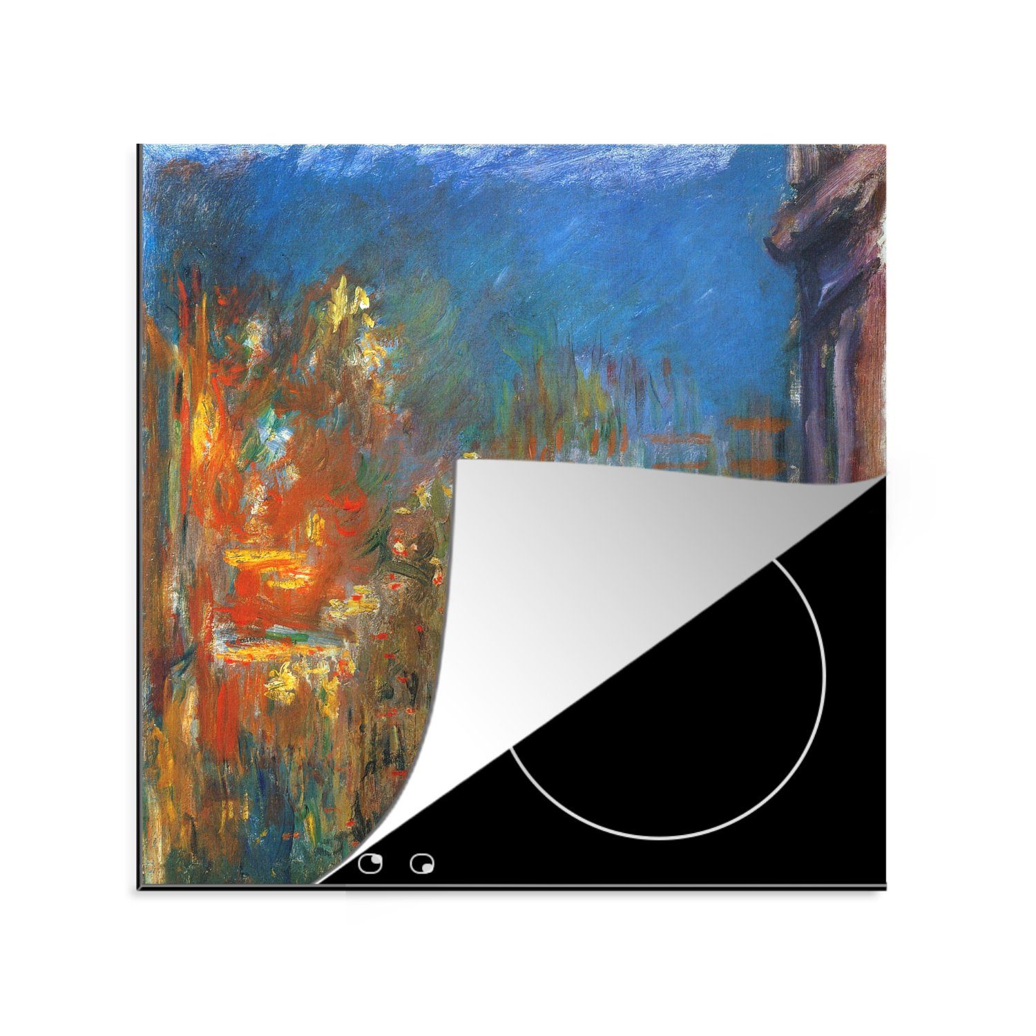 MuchoWow Herdblende-/Abdeckplatte Leicester Square bei Nacht - Claude Monet, Vinyl, (1 tlg), 78x78 cm, Ceranfeldabdeckung, Arbeitsplatte für küche