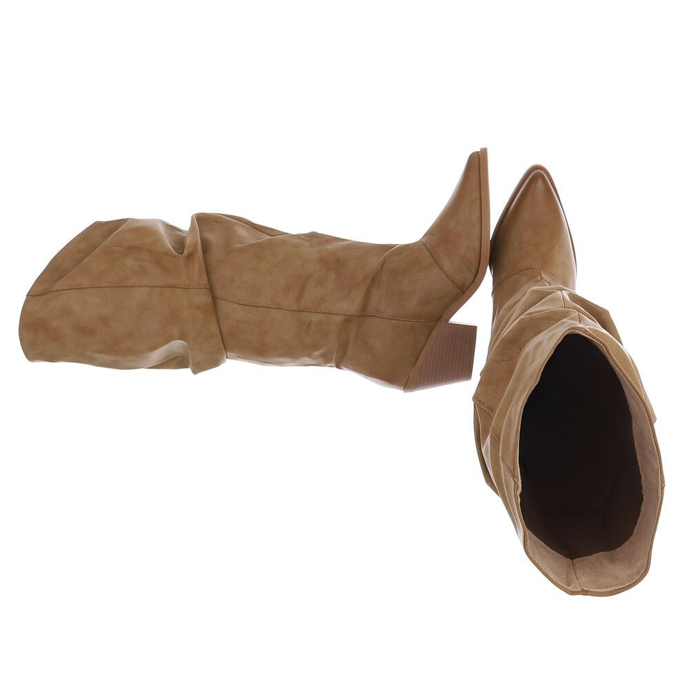 Ital-Design Damen Cowboystiefel kniehoch mit Blockabsatz Westernstiefel (92125403) Blockabsatz Stiefel in Hellbraun