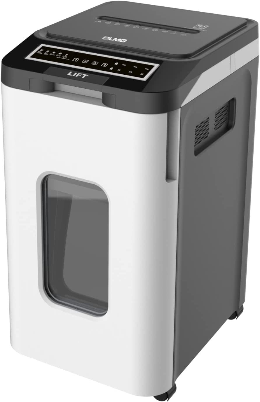 LMG Germany Papierschredder Autofeed Aktenvernichter, Manuell 10 und Auto 350 Blatt, Autofeed, PIN-Sperre, leise, Touch, 70 l, Rollen, Anti-Stau