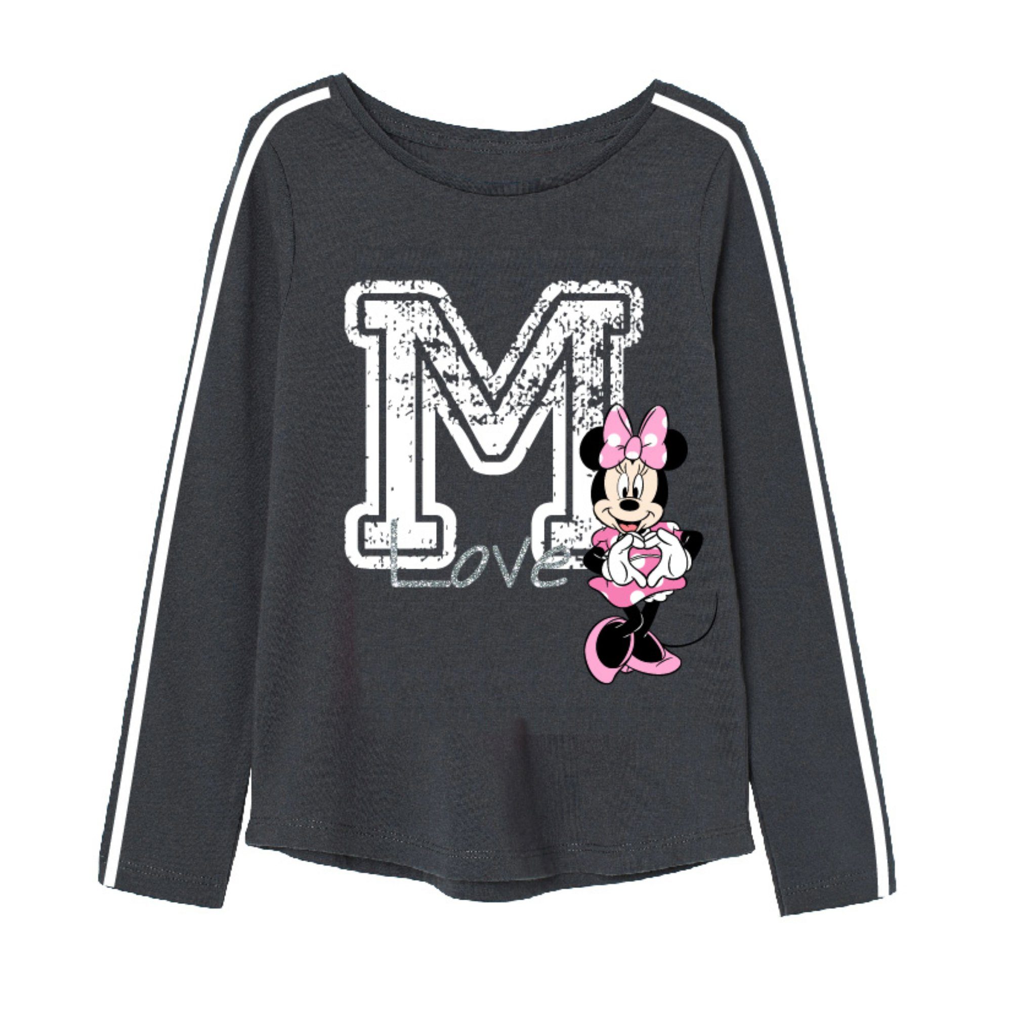 Disney Minnie Mouse Langarmshirt Minnie Maus Kinder Mädchen Shirt Gr. 104 bis 134, 100% baumwolle, Rosa oder Grau Dunkelgrau