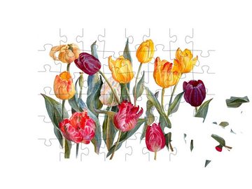 puzzleYOU Puzzle Bunte Tulpen vor einem weißen Hintergrund, 48 Puzzleteile, puzzleYOU-Kollektionen Blumen