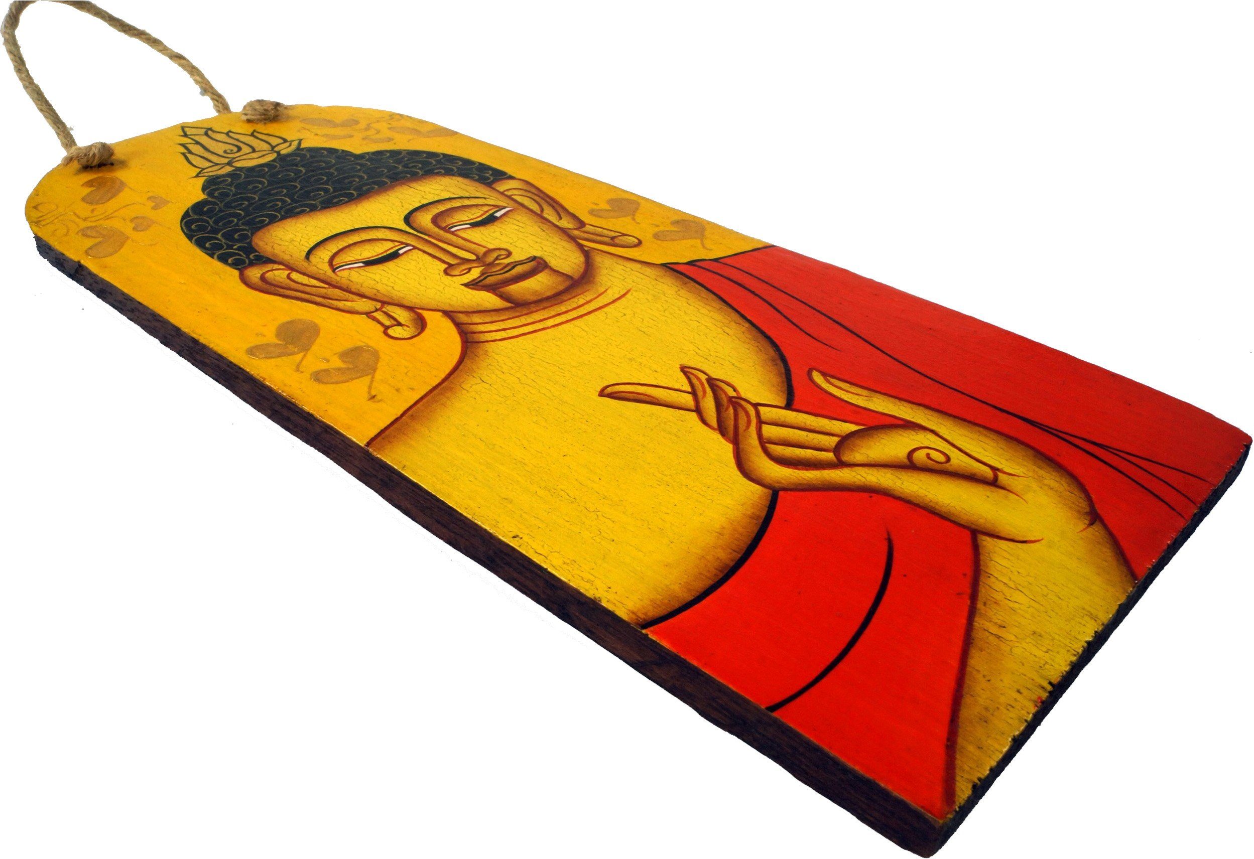 auf Handgemaltes Buddhafigur gelb - Buddha Wandbild Holz Guru-Shop