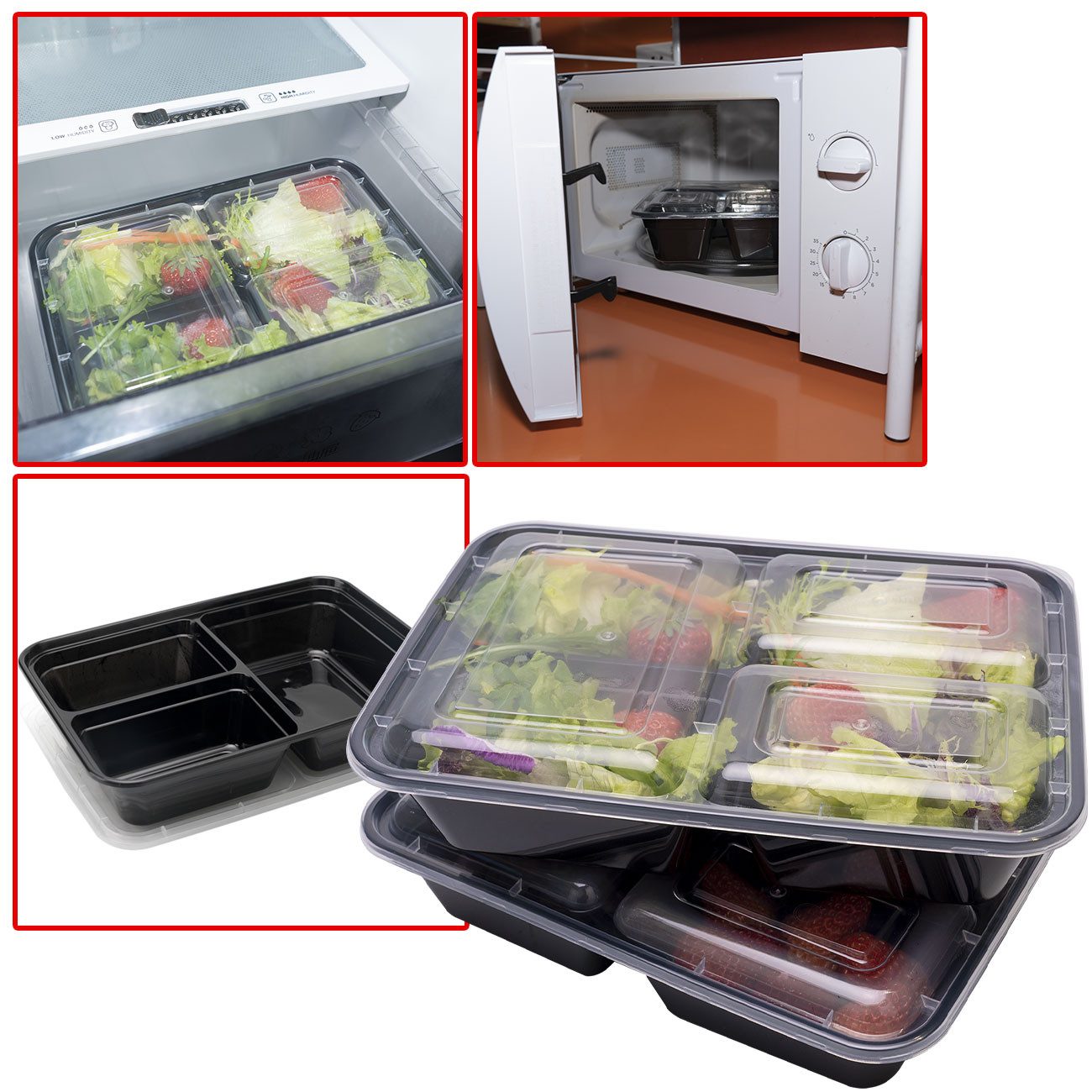 Casativo Frischhaltedose Meal Prep Boxen mit Deckel - 3 Fächer Bento-Boxen 1,2L Essensboxen, (10-tlg), BPA-freiem Kunststoff, Lebensmittelboxen: Bento Boxen ca. 1,2 L