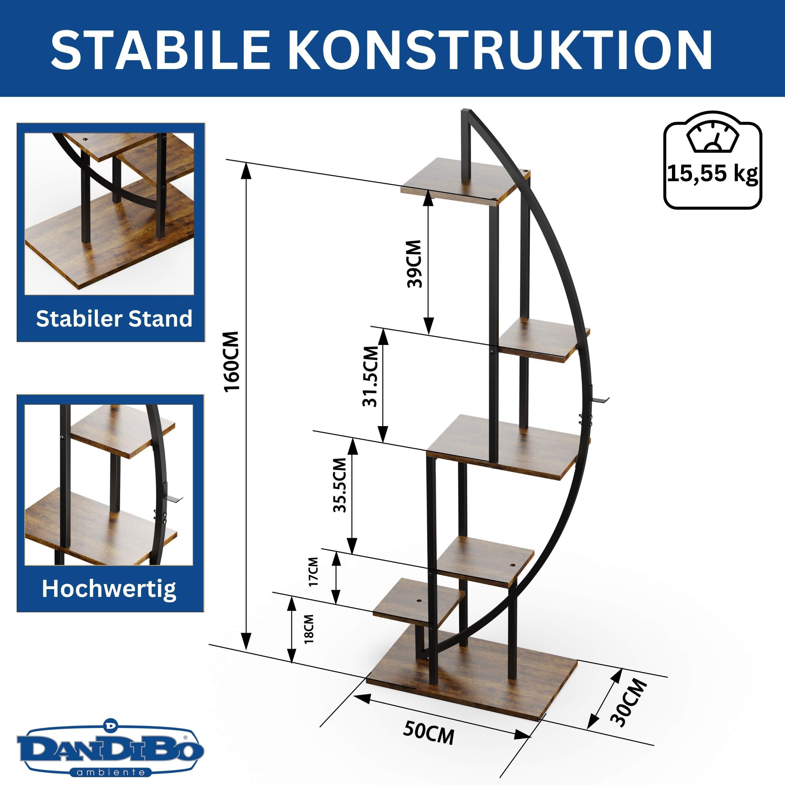 DanDiBo Blumenständer Blumenregal indoor 160 cm Hoch Schwarz Halbrund Blume günstig online kaufen