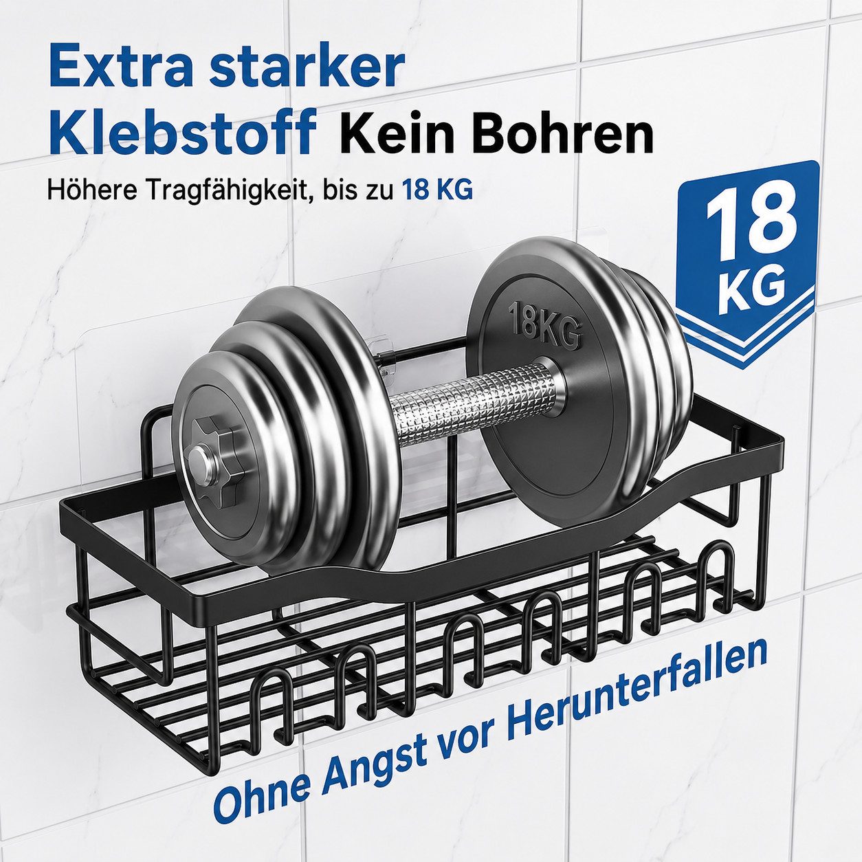 GARRYFIZH Duschregal Duschablage ohne Bohren 5er-Set Duschkorb Schwarz Badregal, Set, Wandregal aus Karbonstahl für Bad & Küche, selbstklebend