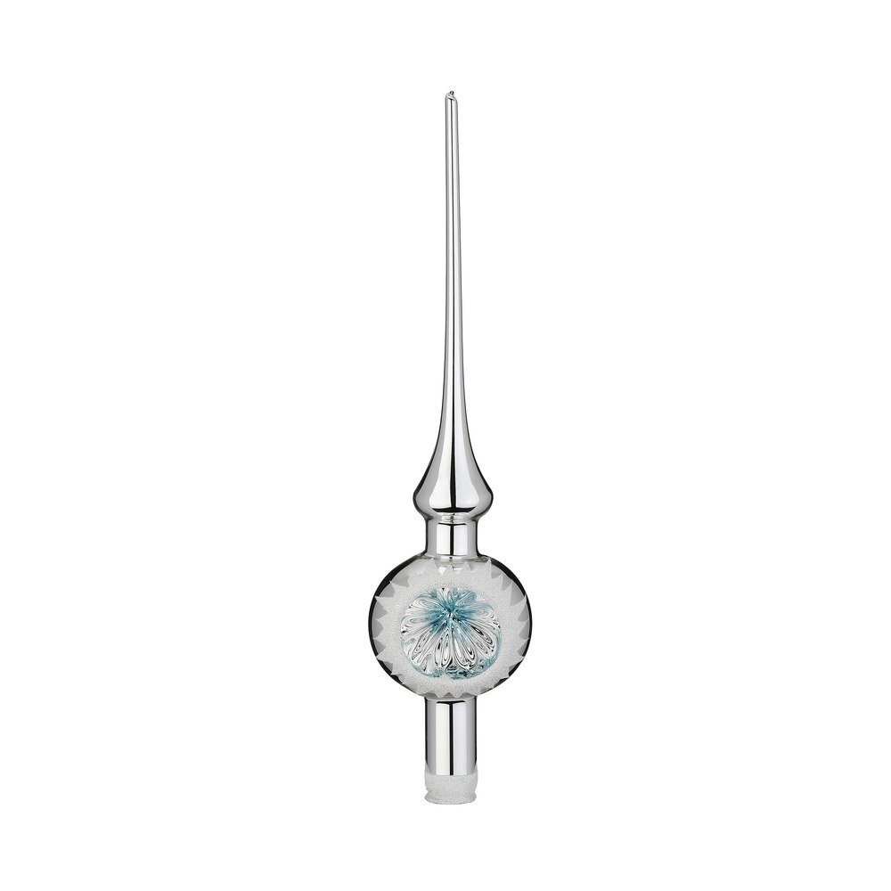 INGE-GLAS® Christbaumspitze, Christbaumspitze Glas mit Reflex / Ornament 30cm Shiny Silver glanz