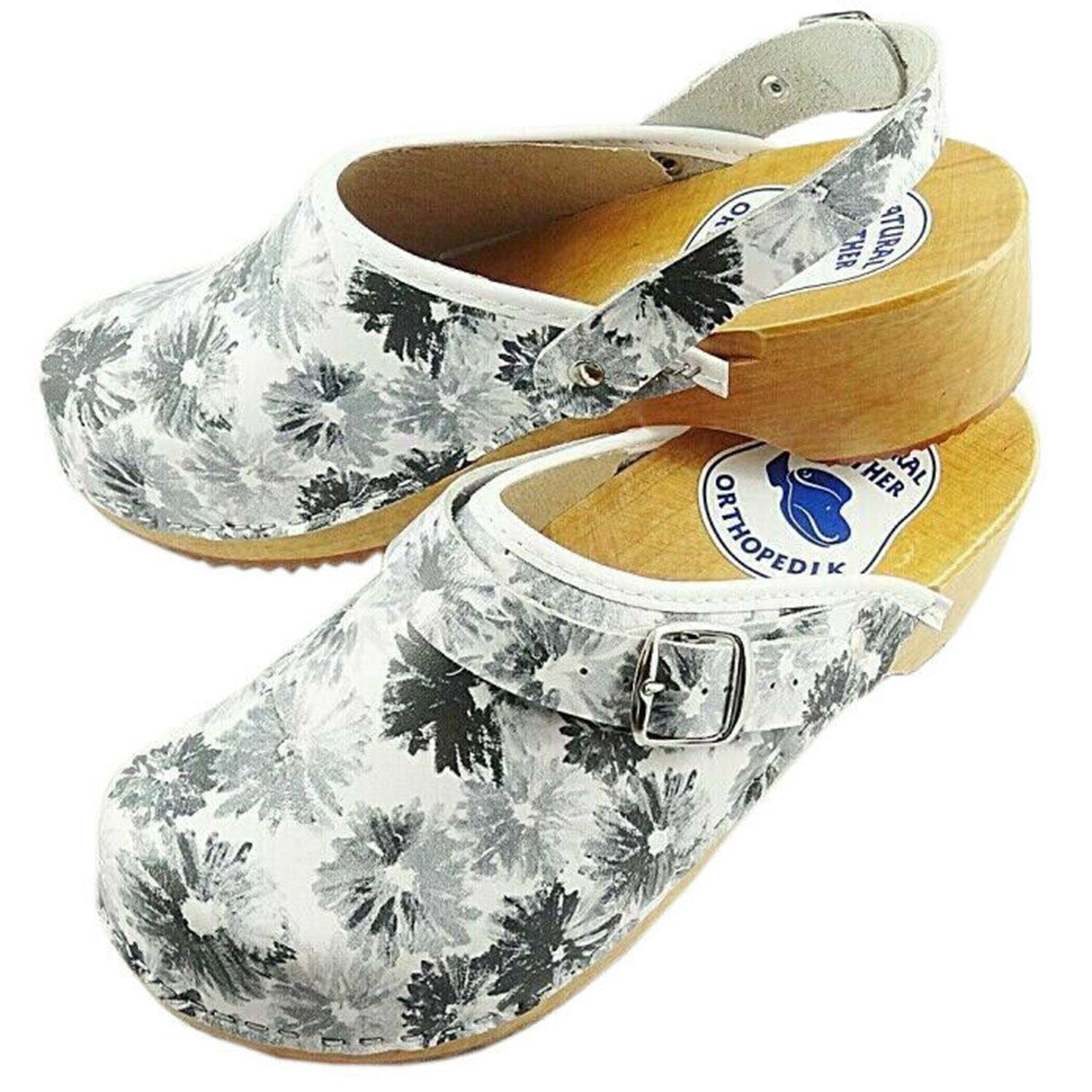 Cloque Clogs geschlossen Blumentmotiv schwarz/bunt Clog Outdoor & Garten