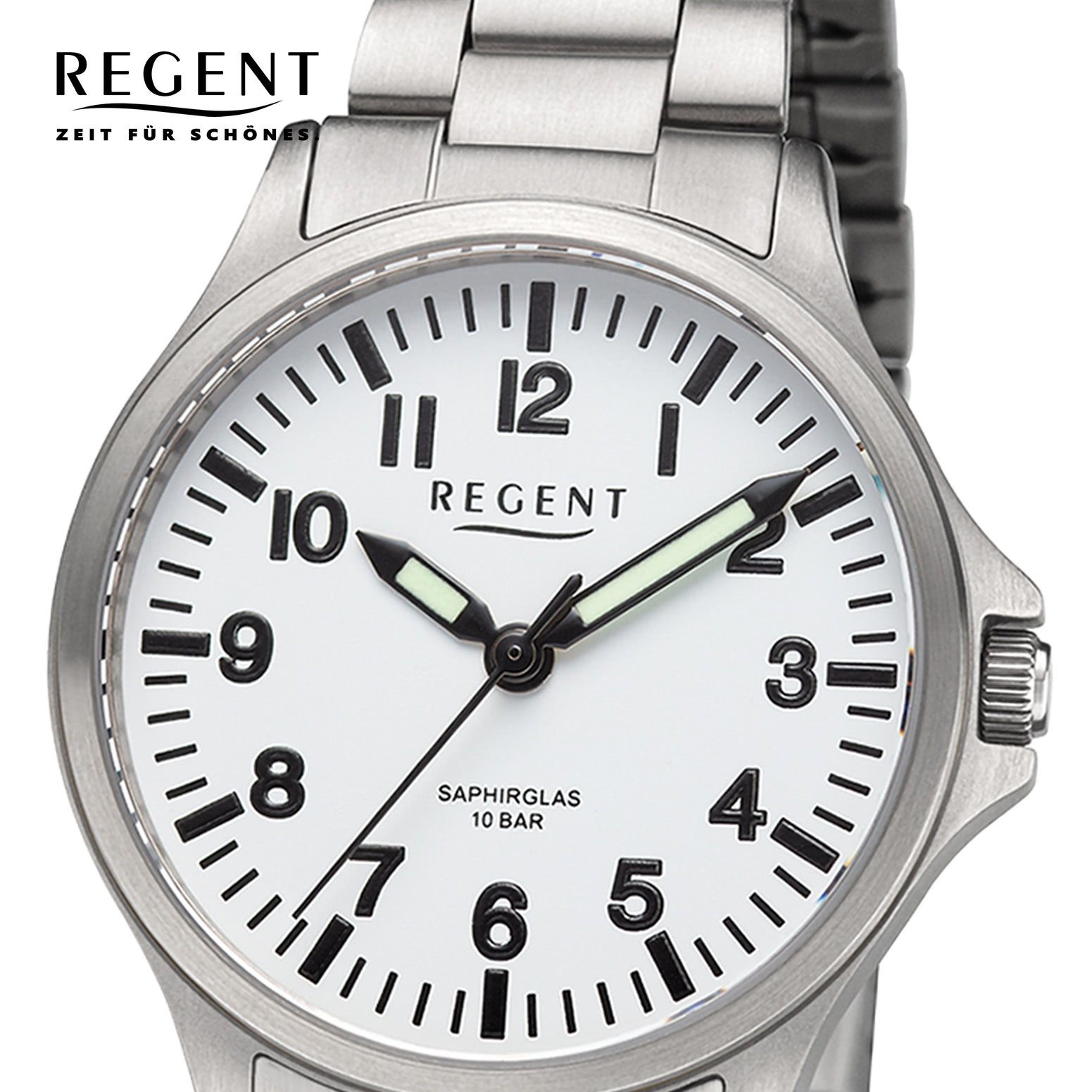 Quarzuhr Armbanduhr Damen Damen Armbanduhr extra Metallarmband Regent 32mm), groß rund, Analog, (ca. Regent