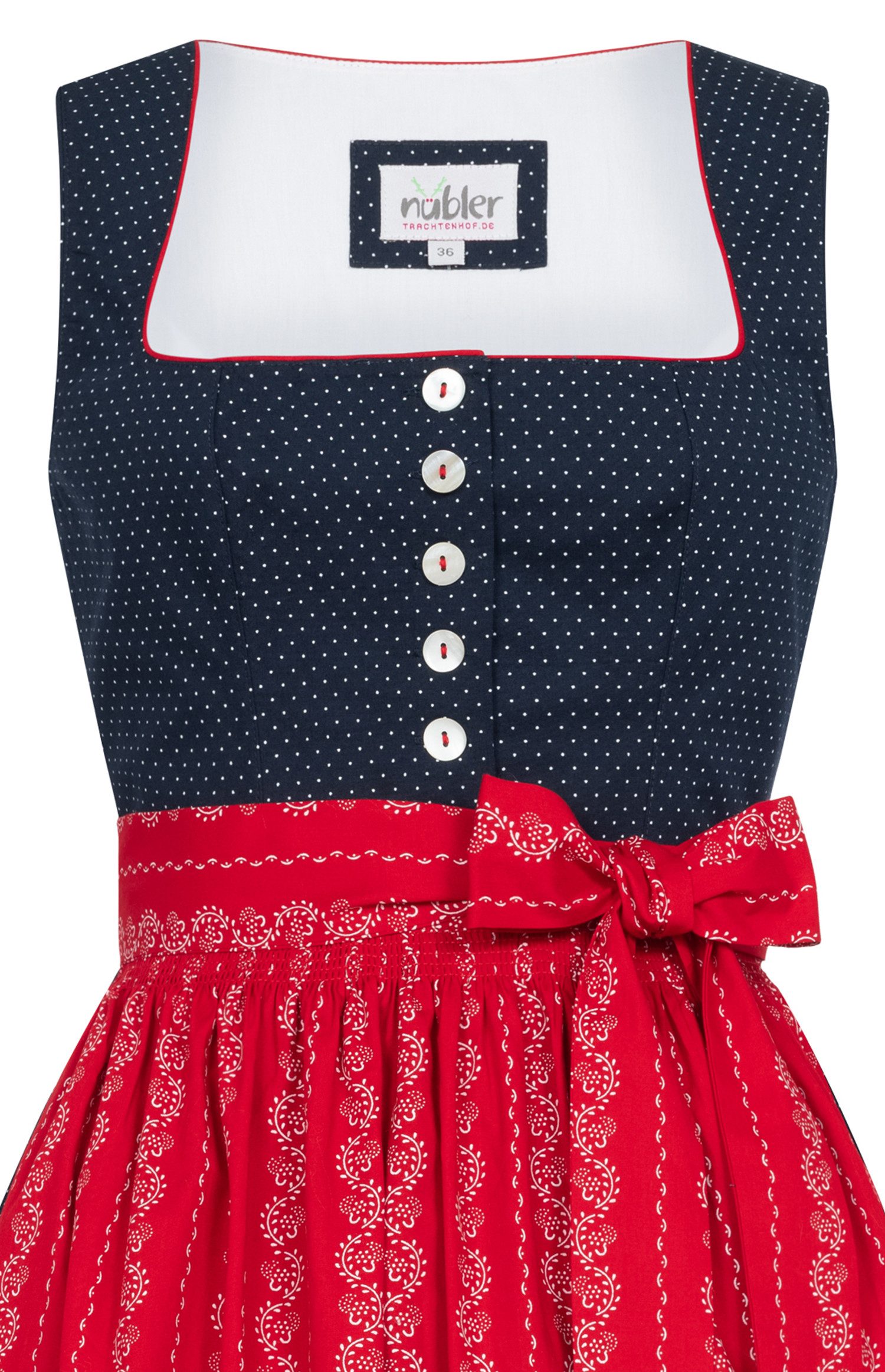 Nübler Dirndl Midi Dirndl Worthersee in Marina-Kirschrot - Rocklänge 70 cm
