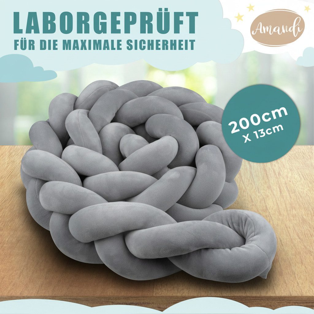 Amandi Bettnestchen - Bettschlange - 2m Bettumrandung fürs Babybett - laborgeprüft, - Babynest geflochten - Sichere Bettumrandung