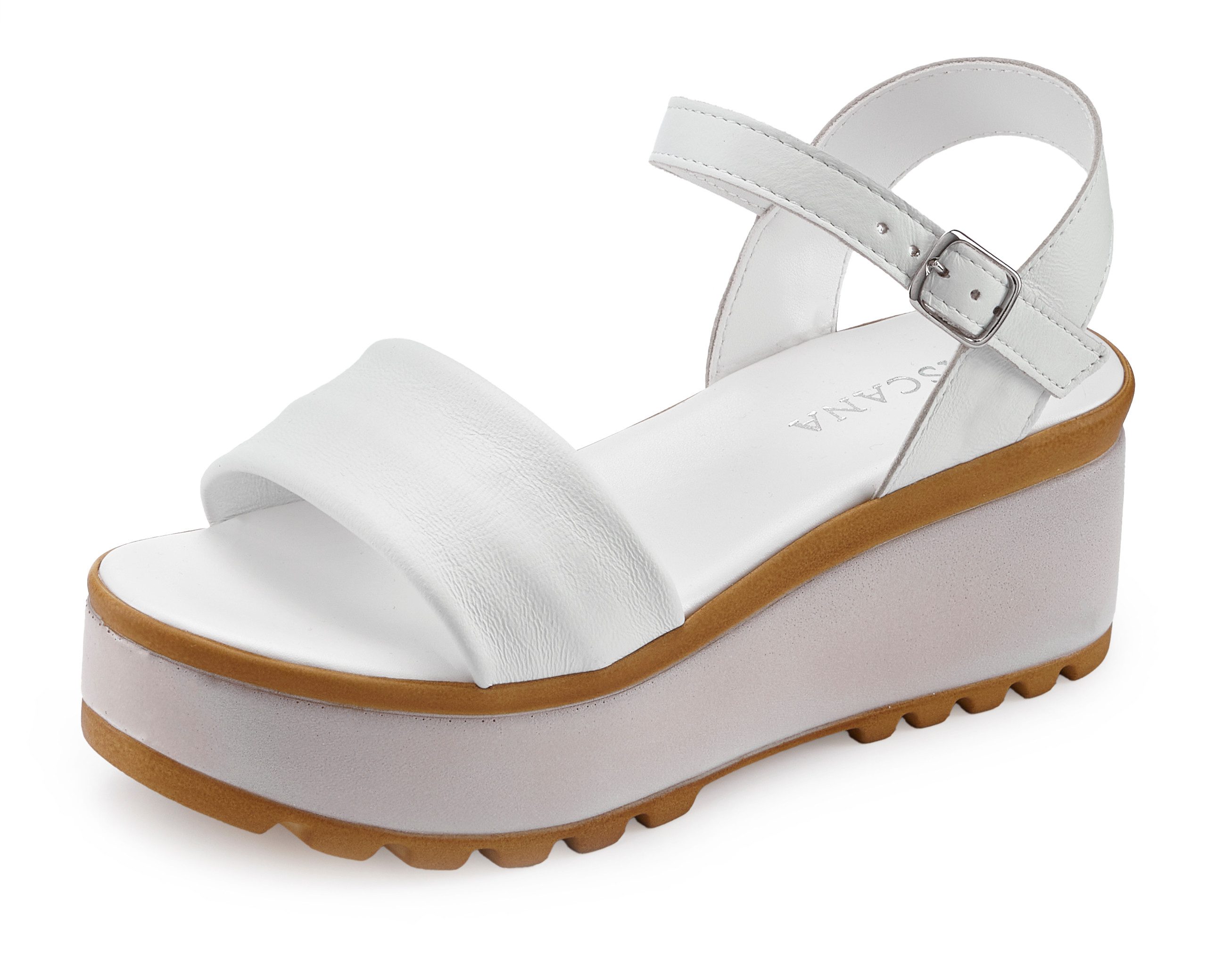 LASCANA Riemchensandalette, Sandale, Sommerschuh, offener Schuh, Sandalette NEU aus Leder mit Keilabsatz