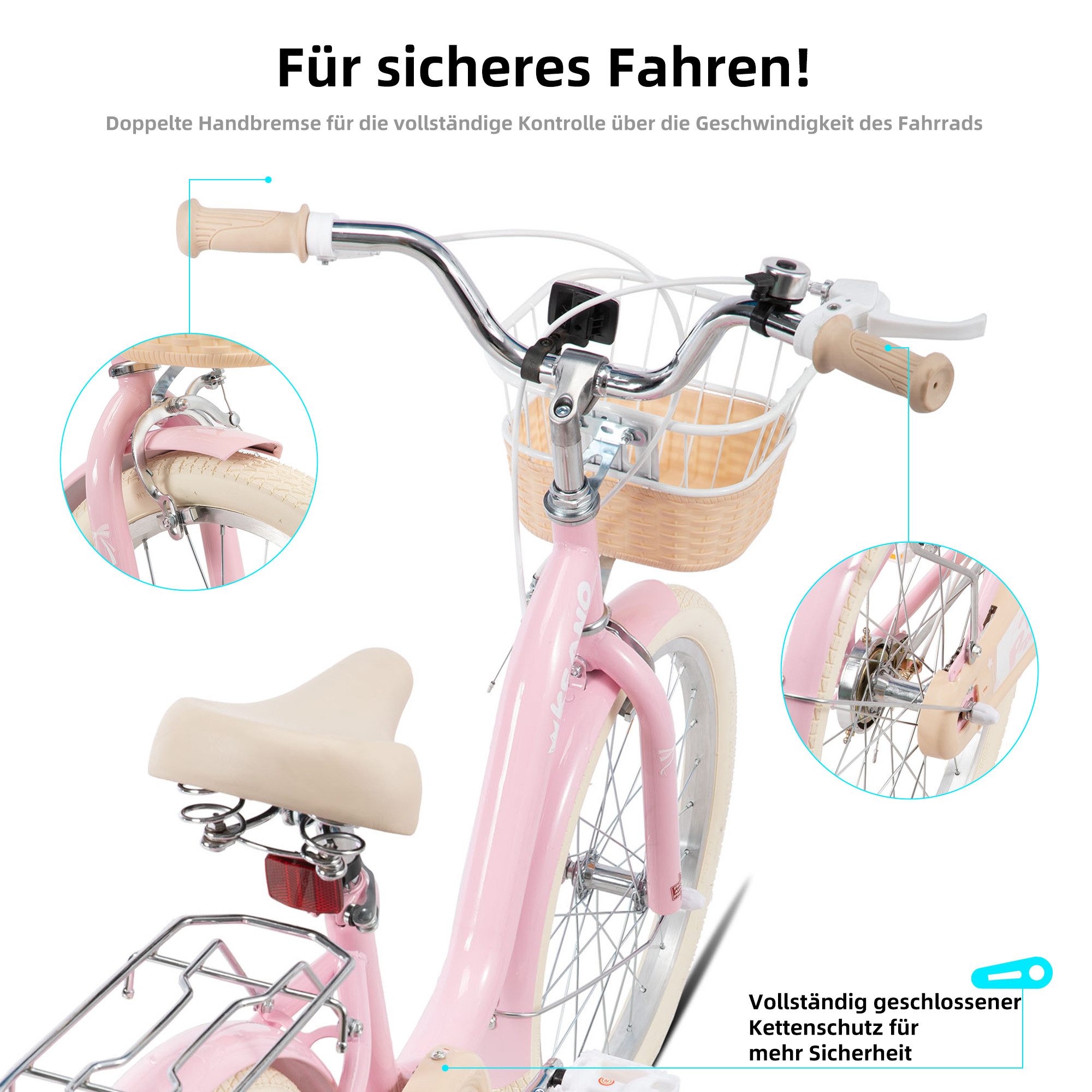 JOYSTAR Kinderfahrrad 16/20 Zoll Fahrräder für Mädchen Geeignet 4-10 Jahren, mit Korb, Kotflügel, Kettenschutz, Gepäckträger und Stützrädern