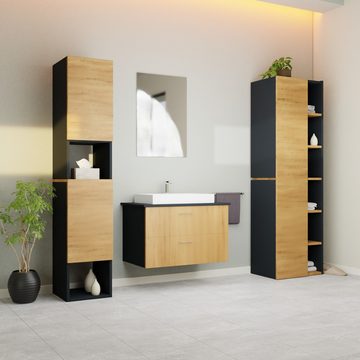 GARLIVO Badezimmer-Set Badezimmerschrank GLC1, hängend, stehend, Eiche, Hochschrank, Breite 50cm