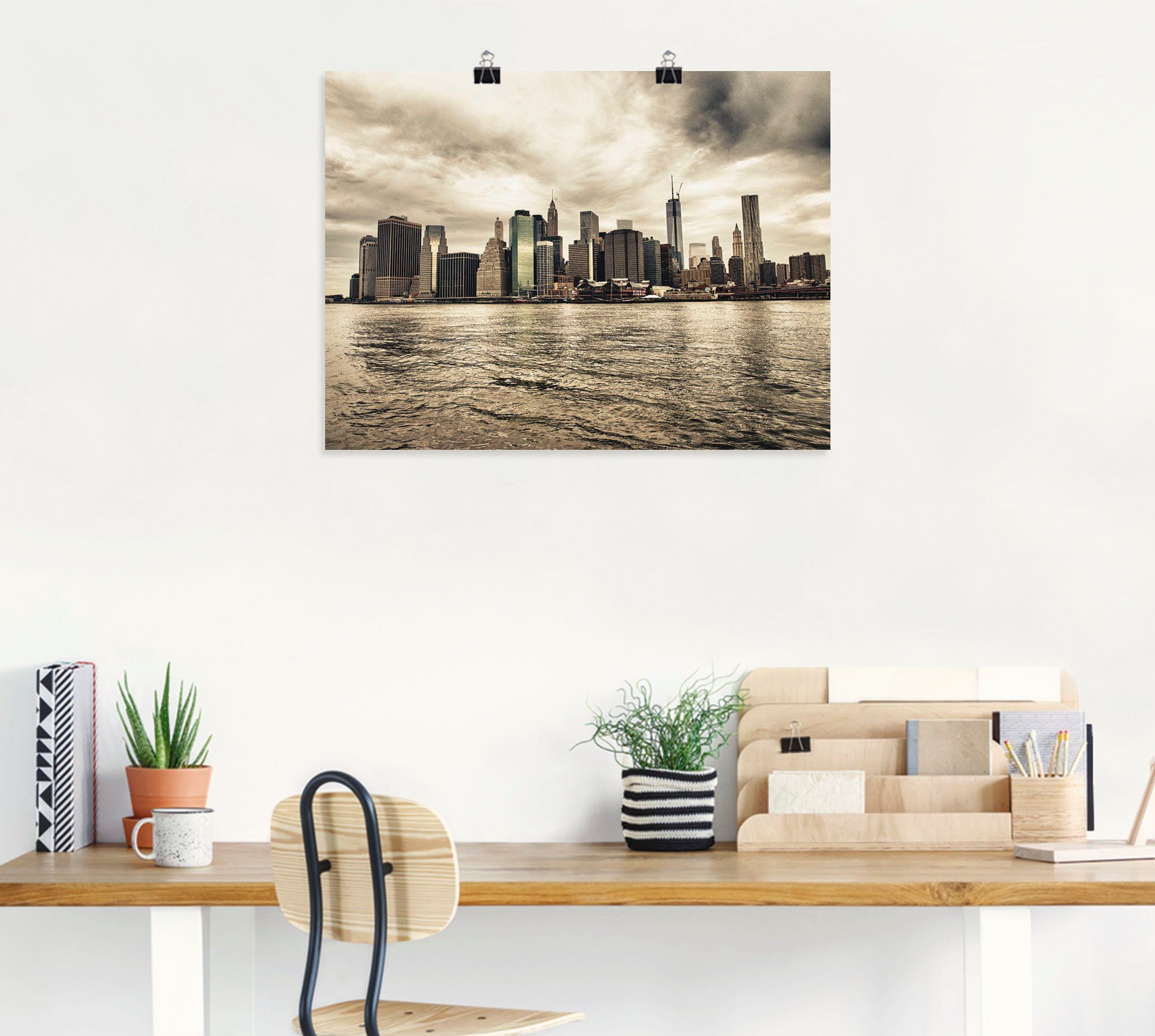 (1 Skyline, Größen Poster als Artland in Alubild, oder St), Wandbild Wandaufkleber Leinwandbild, Manhattan versch. Amerika Lower