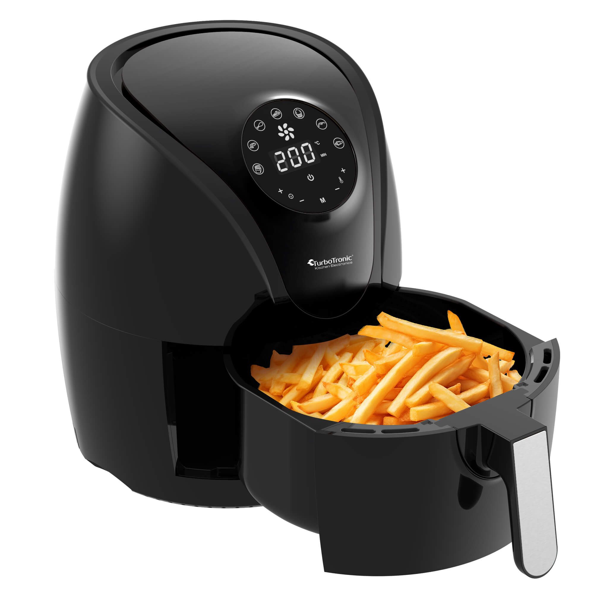 TurboTronic by Z-Line Heißluftfritteuse Airfryer Fritteuse Fettfrei ohne Öl 50°C - 200°C Power perfekte Pommes, 1200 W, Camping Retro digital Air Fryer Heissluftfritteuse