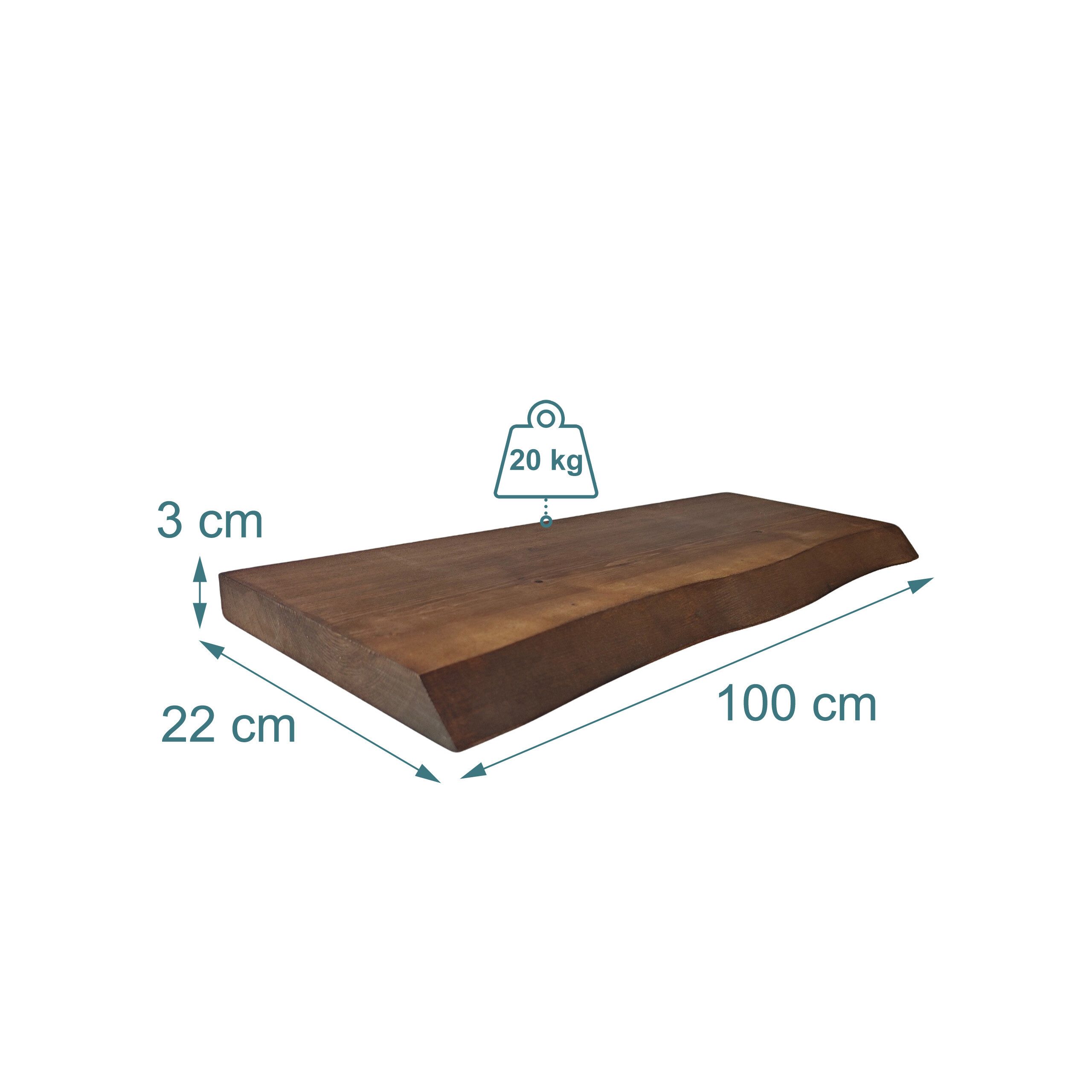relaxdays Wandregal Massivholz Baumkante, 1-tlg., dunkelbraun, 100 cm – Bild 4 von 5