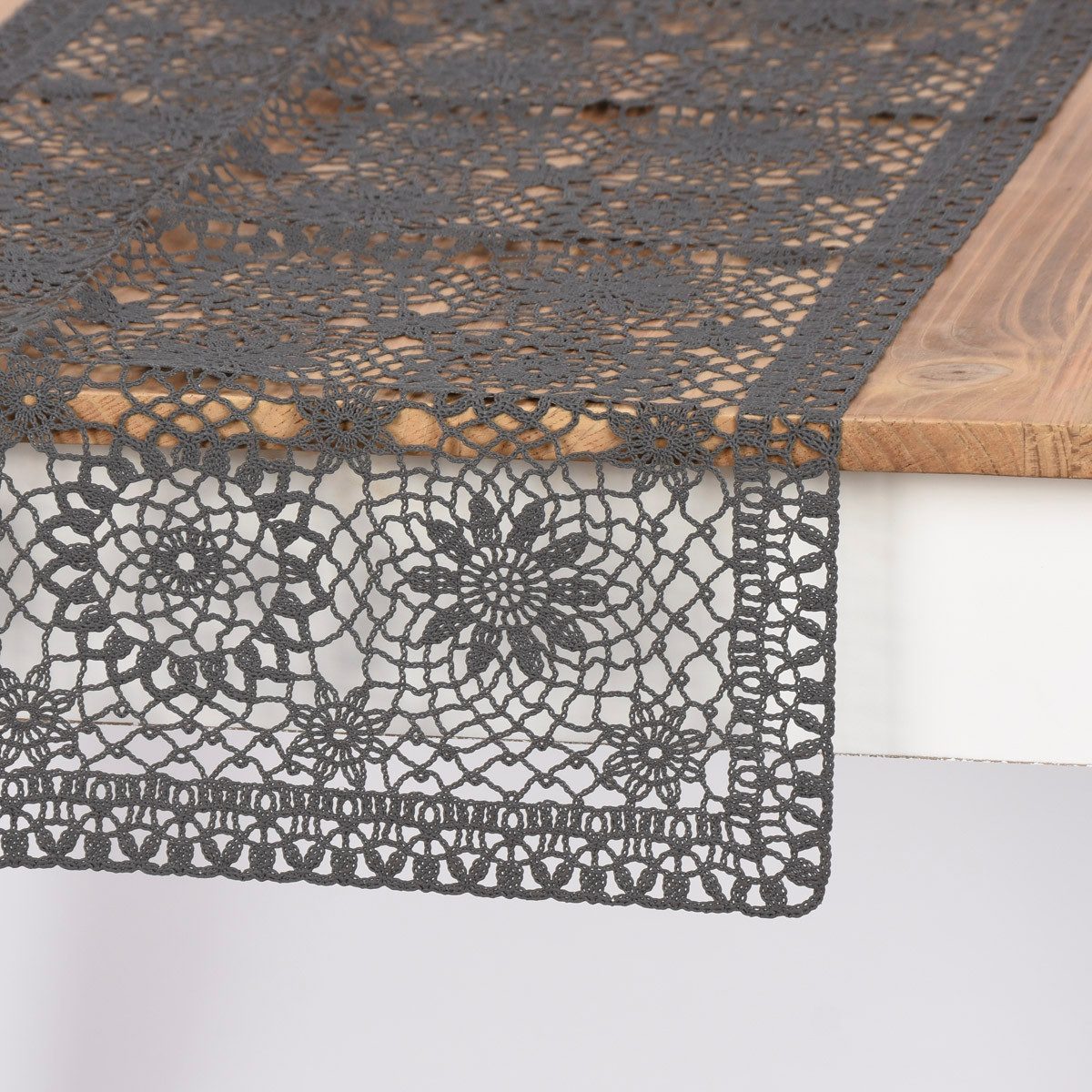 SCHÖNER LEBEN. Tischläufer Tischläufer Häkelspitze Amira dunkelgrau 40x150c günstig online kaufen