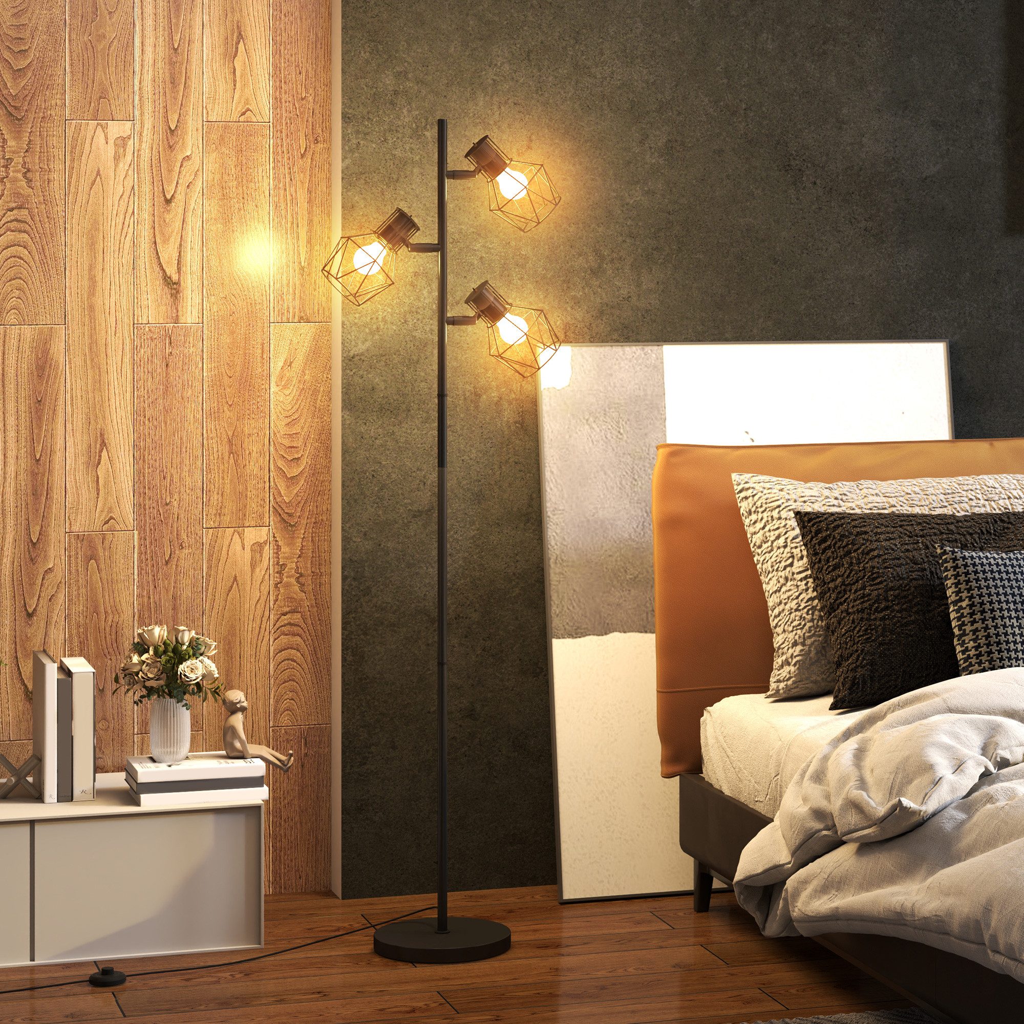 HOMCOM Stehlampe mit 3 E27 Fassungen, 40 W Standlampe mit 3 Verstellbar Fla günstig online kaufen