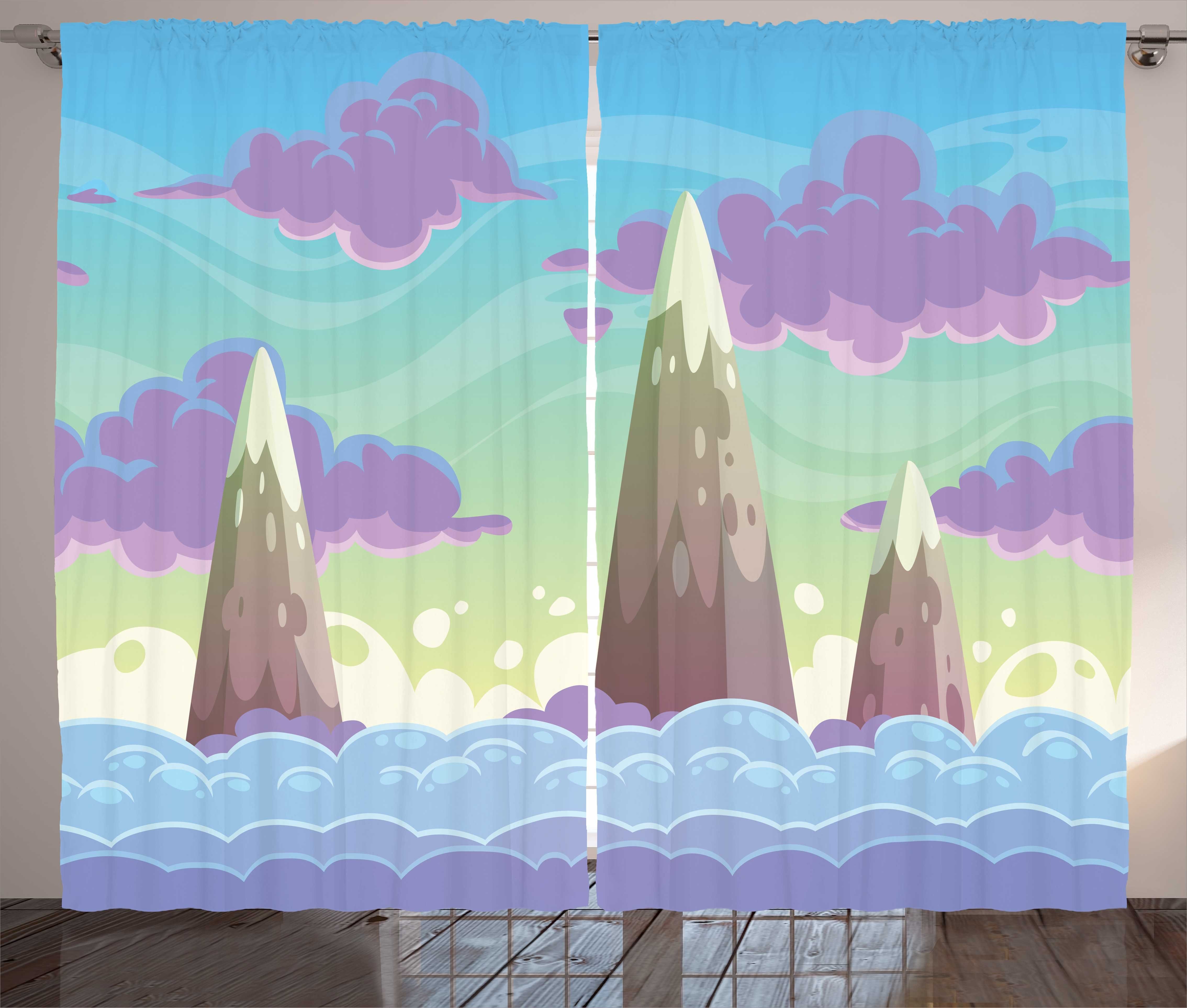 Gardine Schlafzimmer Kräuselband Vorhang mit Schlaufen und Haken, Abakuhaus, Karikatur Bunte Wolkengebilde