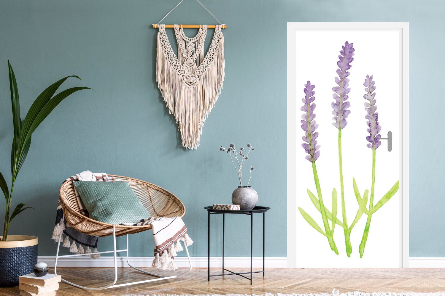 MuchoWow Türtapete Lavendel - Fototapete Tür, 75x205 St), (1 bedruckt, Matt, für cm - Pflanzen, Aquarell Türaufkleber