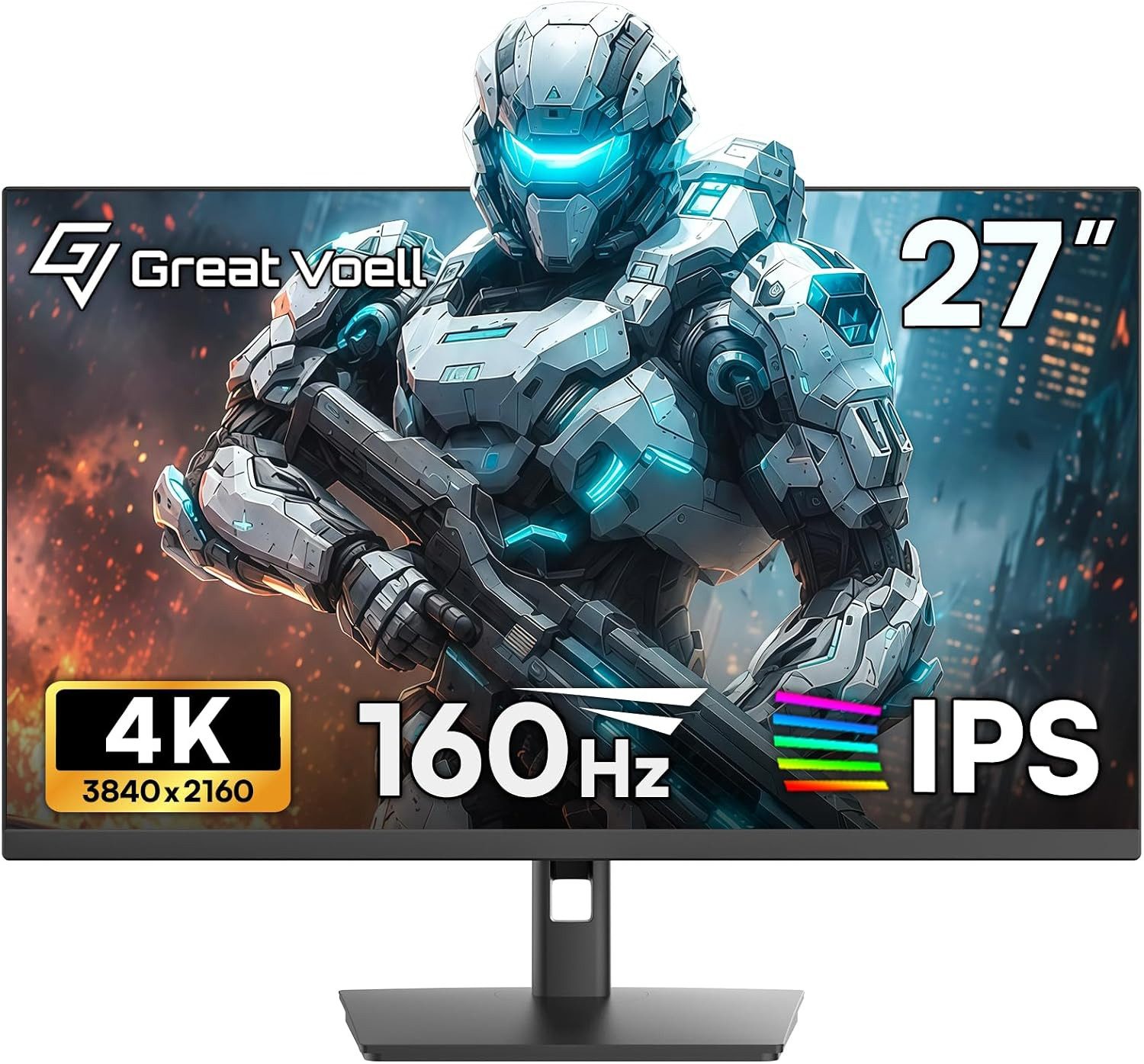 Great Voell 27 Zoll 4K, UHD, 160Hz, IPS Gaming-Monitor (69 cm/27 ", 3840 x 2160 px, 4K Ultra HD, 1 ms Reaktionszeit, 160 Hz, IPS, 4K, HDR10, Höhenverstellbar, Neigbar, Pivot)