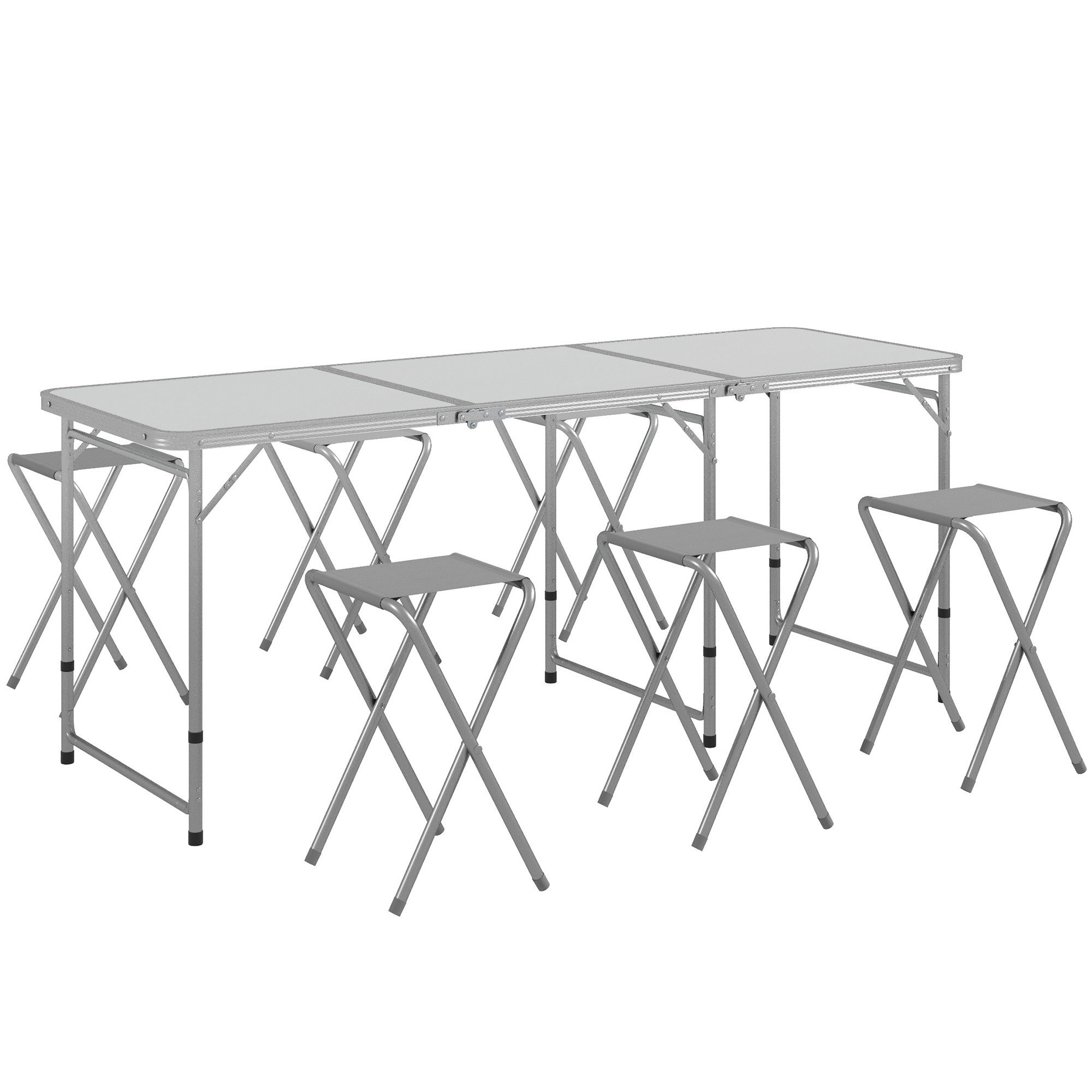 Outsunny Sitzgruppe Campingtisch Set Klappbar, (Camping Sitzgarnitur, 7-tlg., Campingtisch mit 6 Stühlen), für Picknick, Garten, Aluminium, Grau