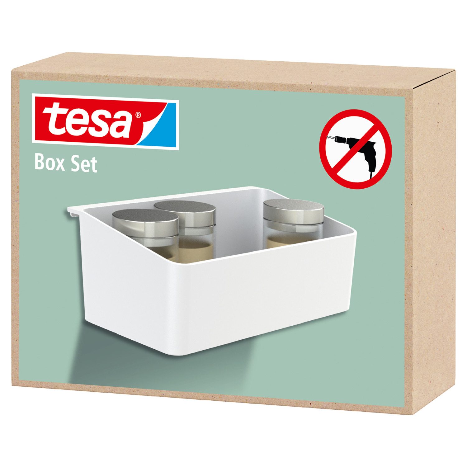 tesa Küchenorganizer-Set tesa Küchenzubehör Organizer - selbstklebende Box für Küchenutensilien, (Komplett-Set, 2-tlg., Küchenregal, Montageadapter, tesa Power.Kit Klebelösung, Wasserwaage), Хранилищаsbox für Küchenutensilien, Montage ohne Bohren
